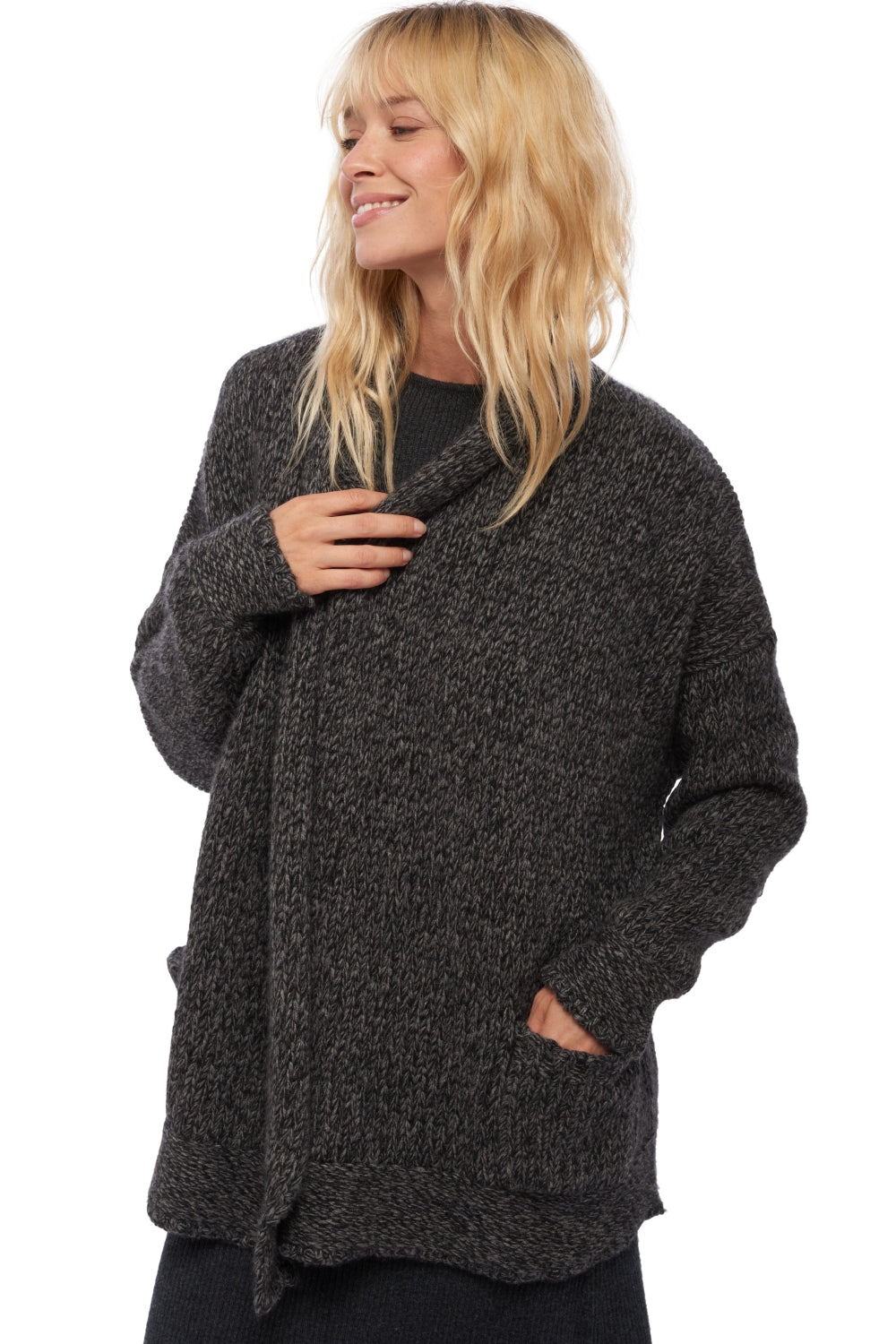 Vienne in women's cashmere - marl marmotte / black - Mahogany