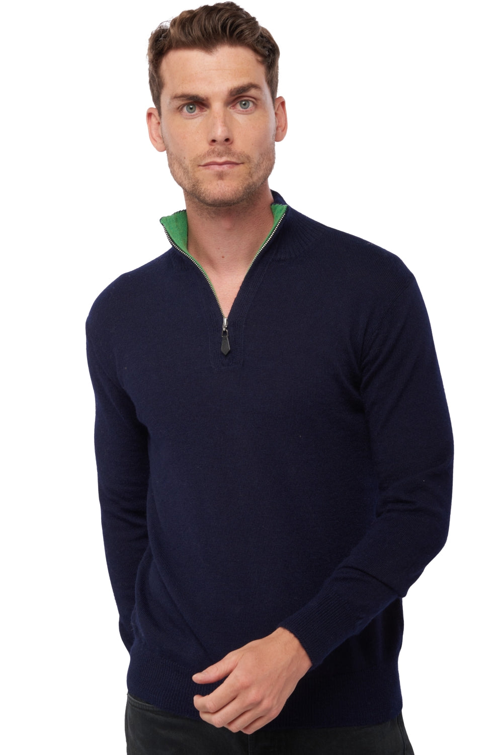Vihari in baby alpaca & cashmere for men - navy blue / basil - Mahogany