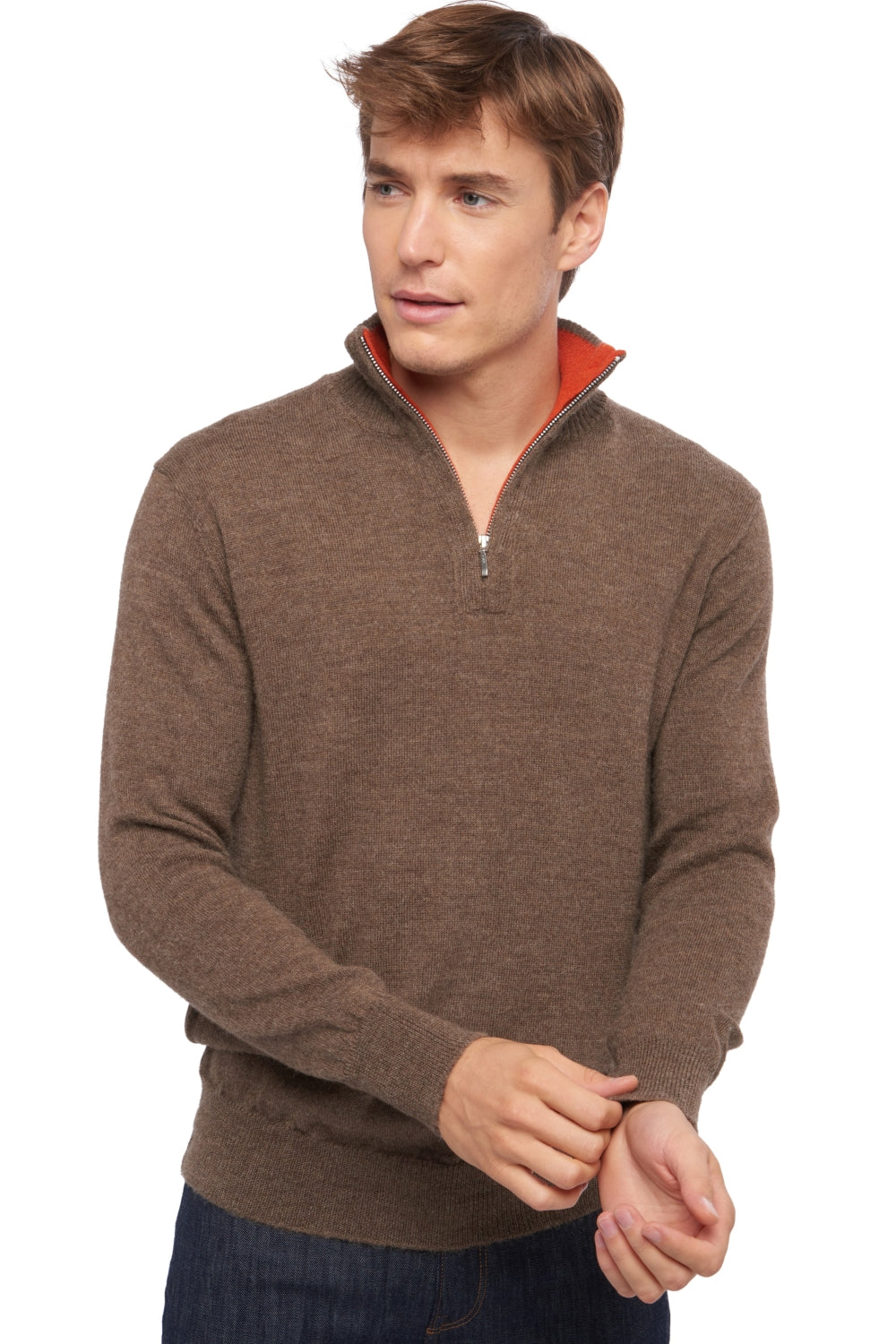 Vihari in baby alpaca & cashmere for men - natural / paprika - Mahogany