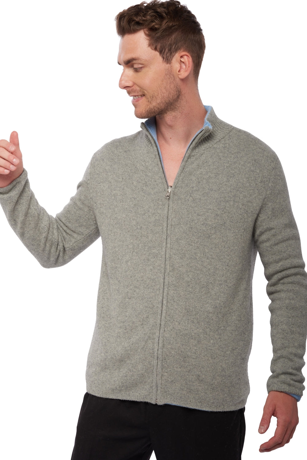 Vincent men's cashmere and yak jumper - silver / azure blue marl - Mahogany