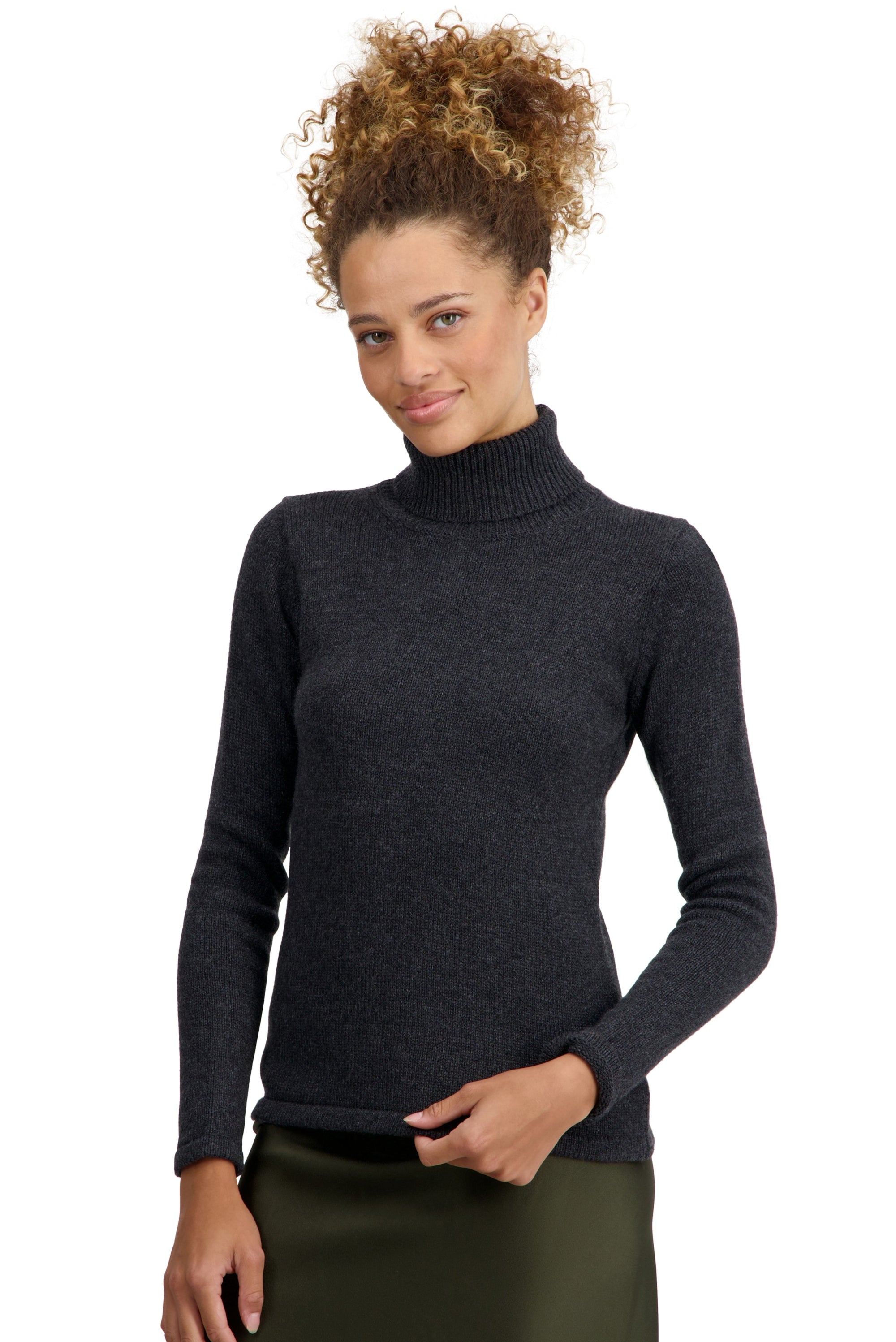 Cashmere jumper, 100% Cashmere, women, turtleneck collar, fitted cut, long sleeves, chunky / 6 plies and above, standard knit, Mahogany