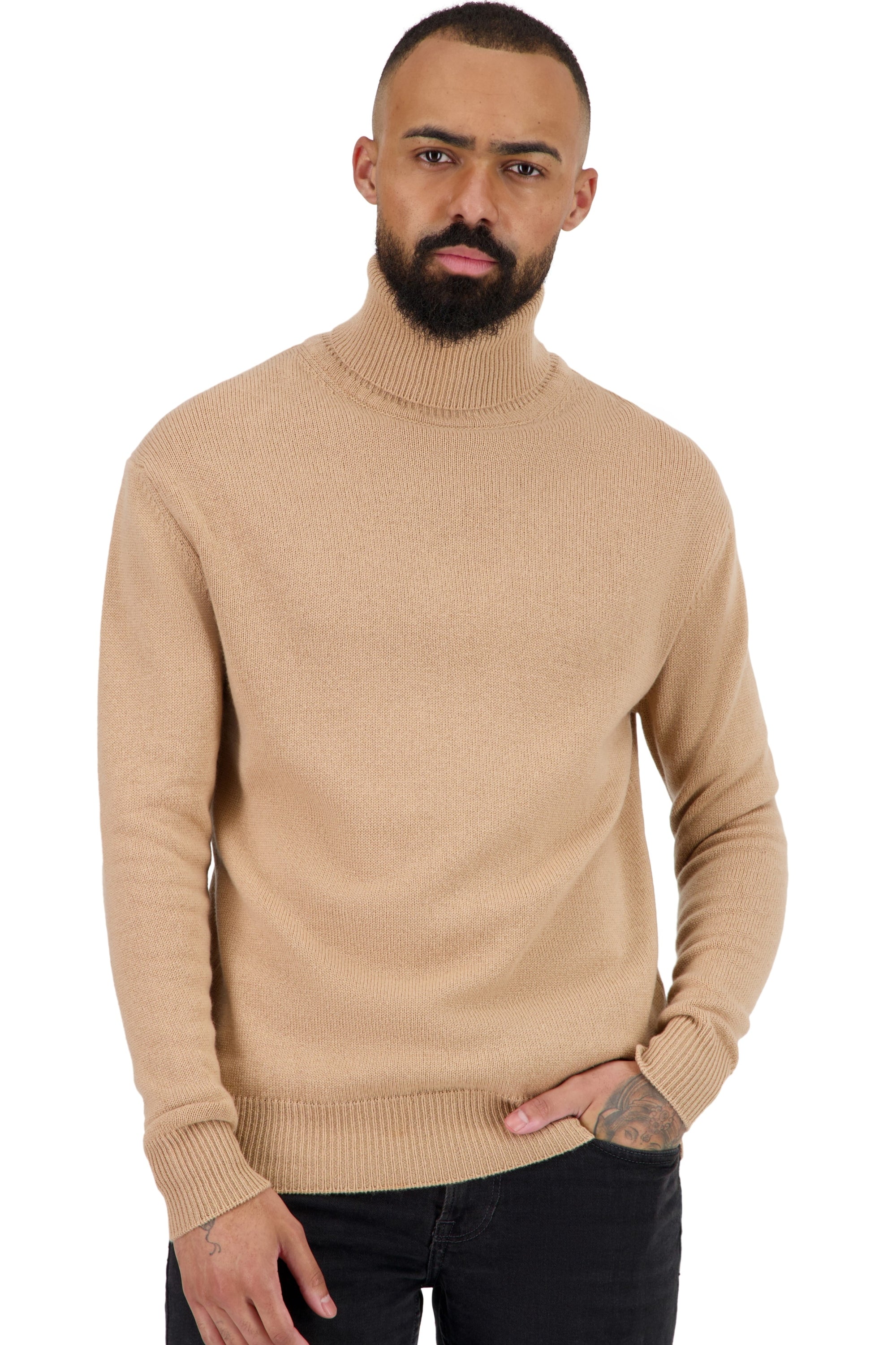 Torino cashmere men's jumper - crème brûlée - Mahogany