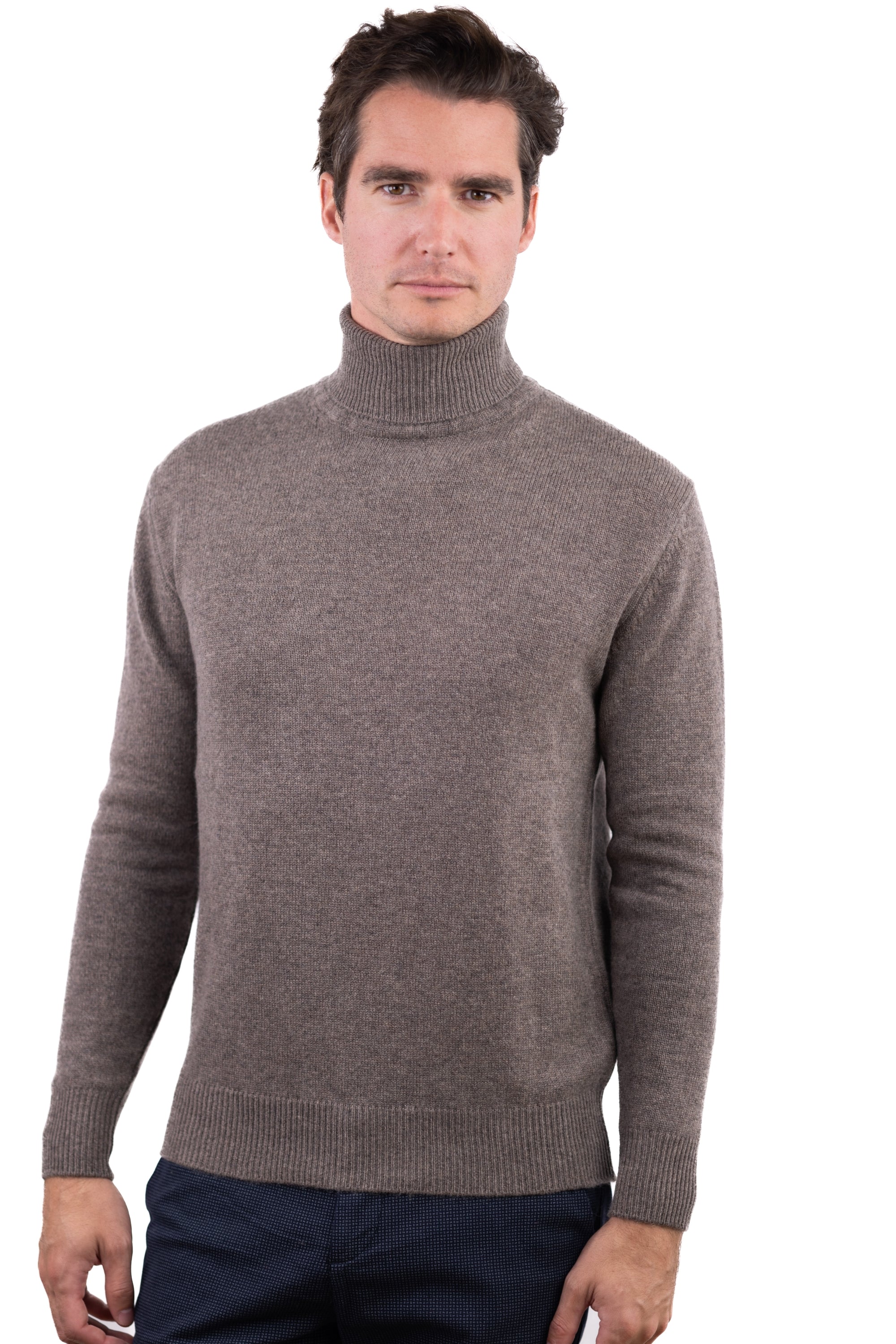 Torino cashmere men's jumper - otter - Mahogany