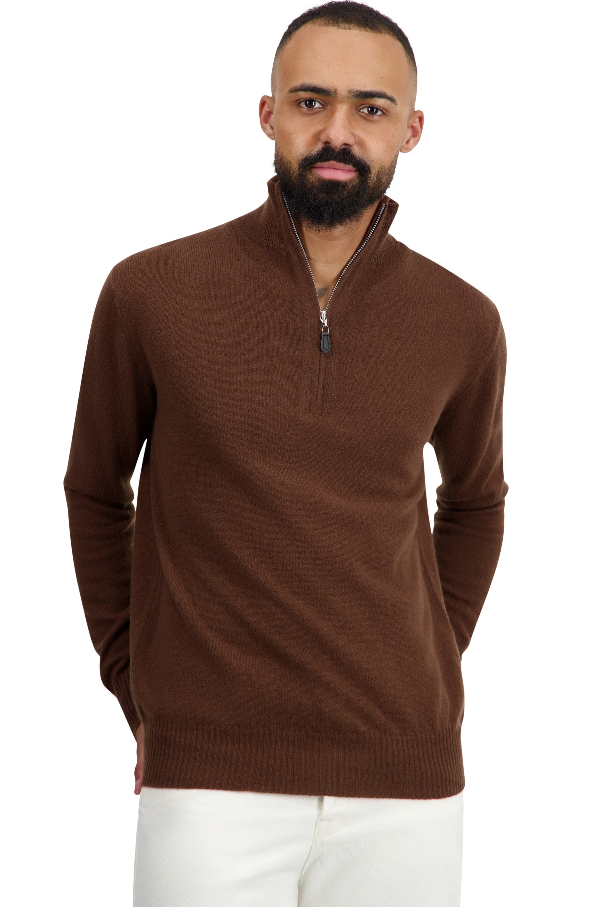 Toulon cashmere jumper for men - dark camel - Mahogany