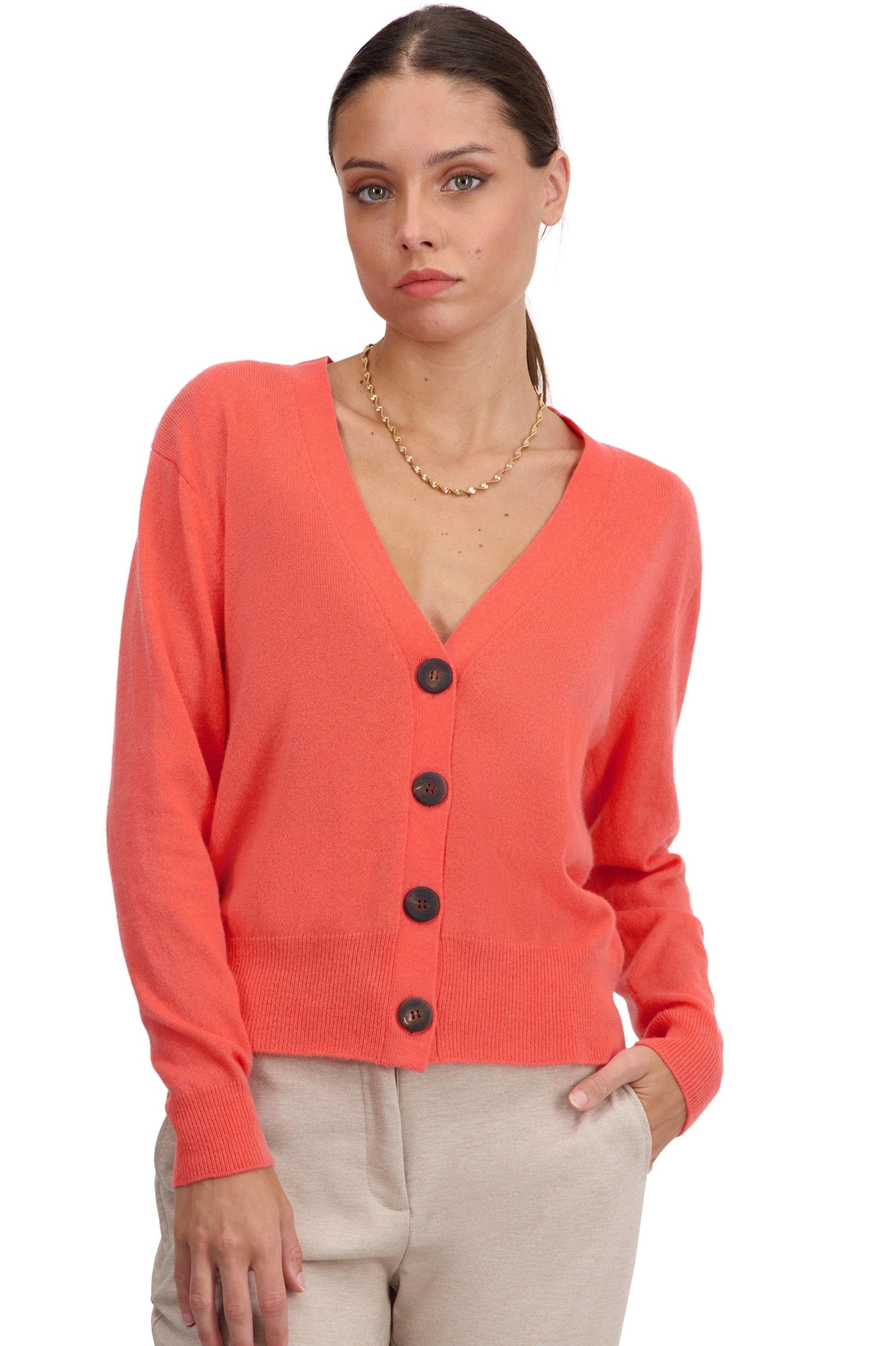 Talitha in cashmere for women - bright coral - Mahogany