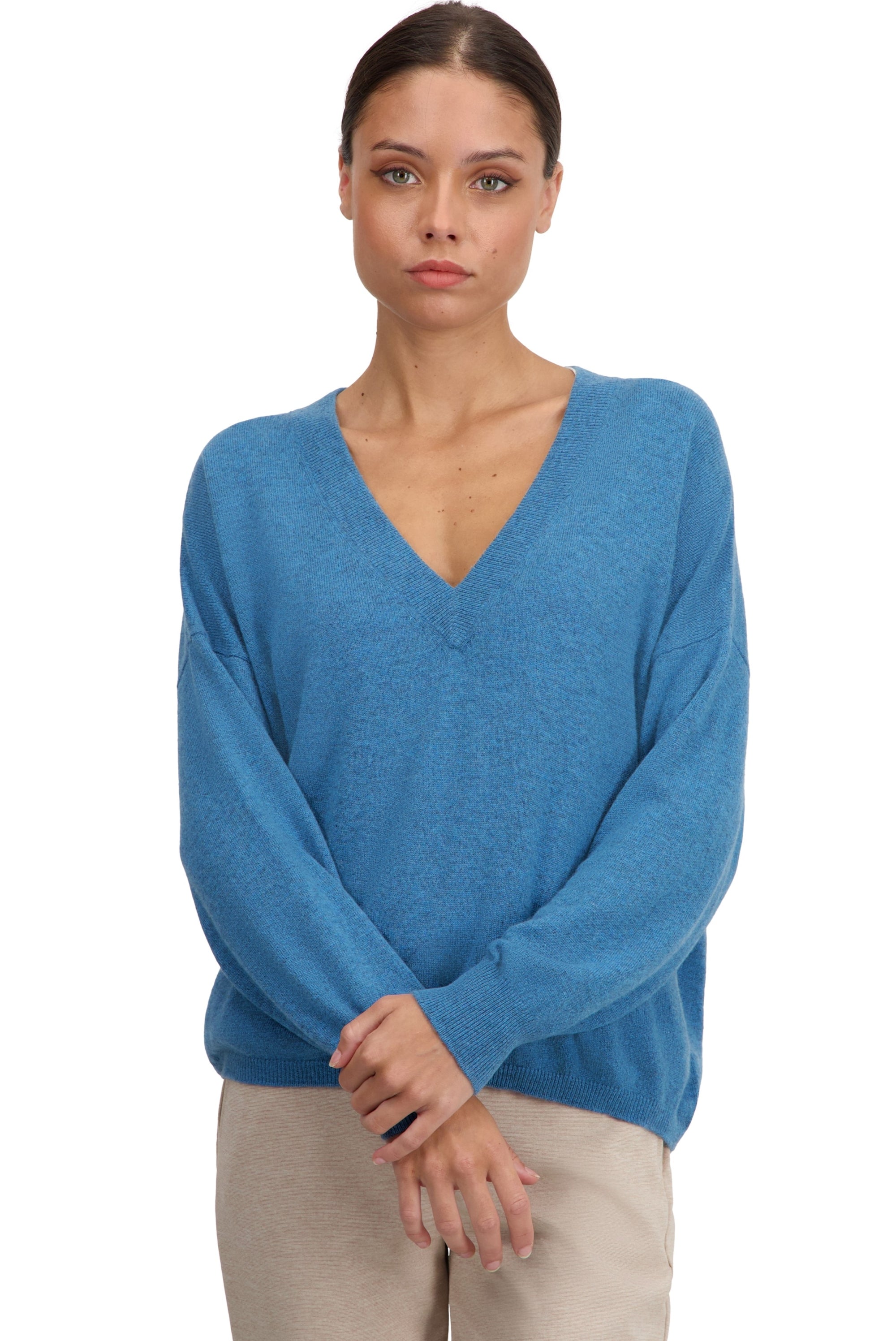 Theia in women's cashmere - manor blue - Mahogany