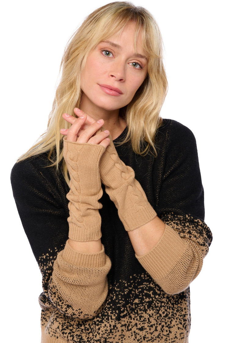 Cashmere glove, 100% Cashmere, women, chunky / 6 plies and more, cable knit, Mahogany