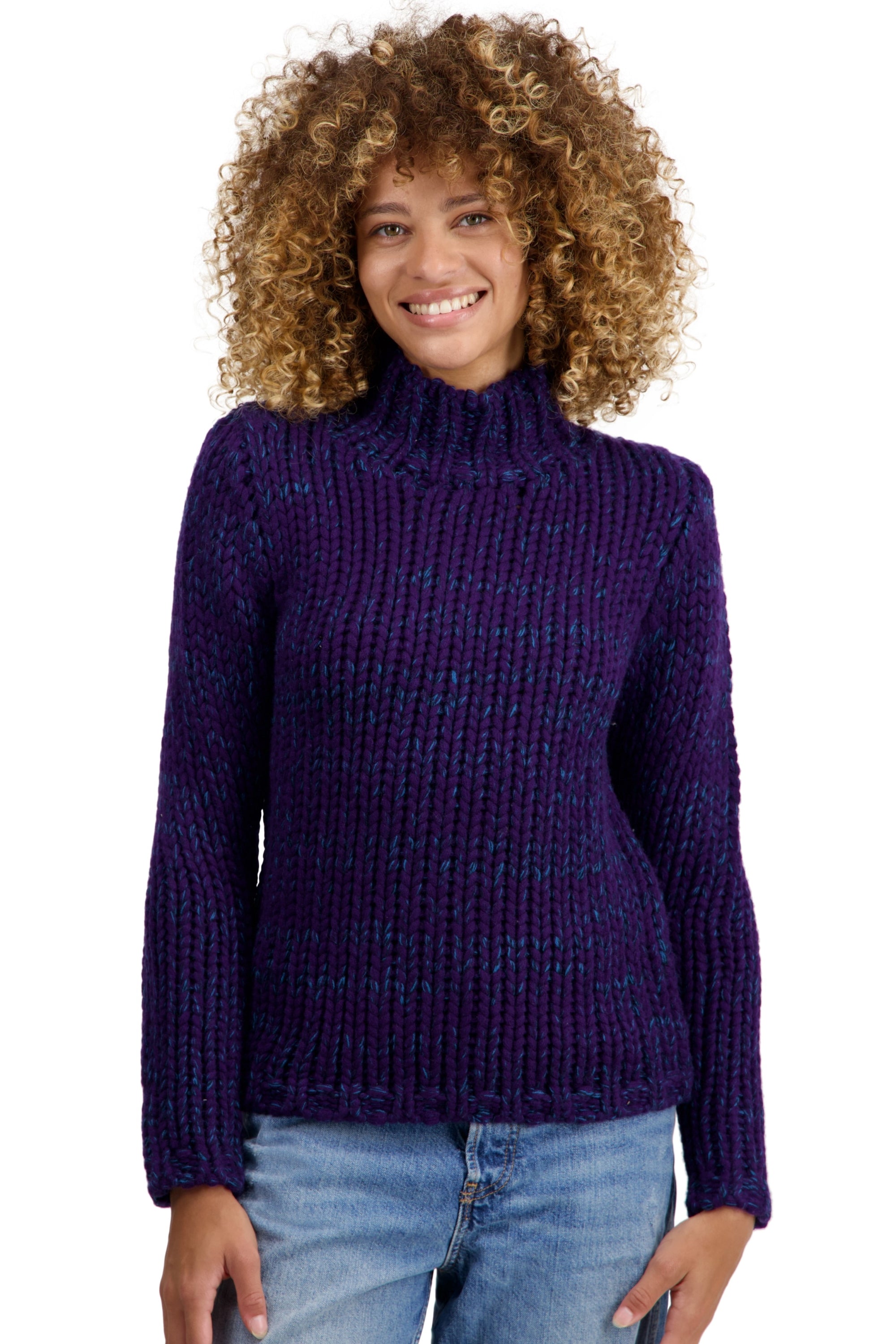 Cashmere jumper, 100% cashmere, women, high neck / chimney neck, straight cut, long sleeves, chunky / 6 plies and +, jersey, Mahogany