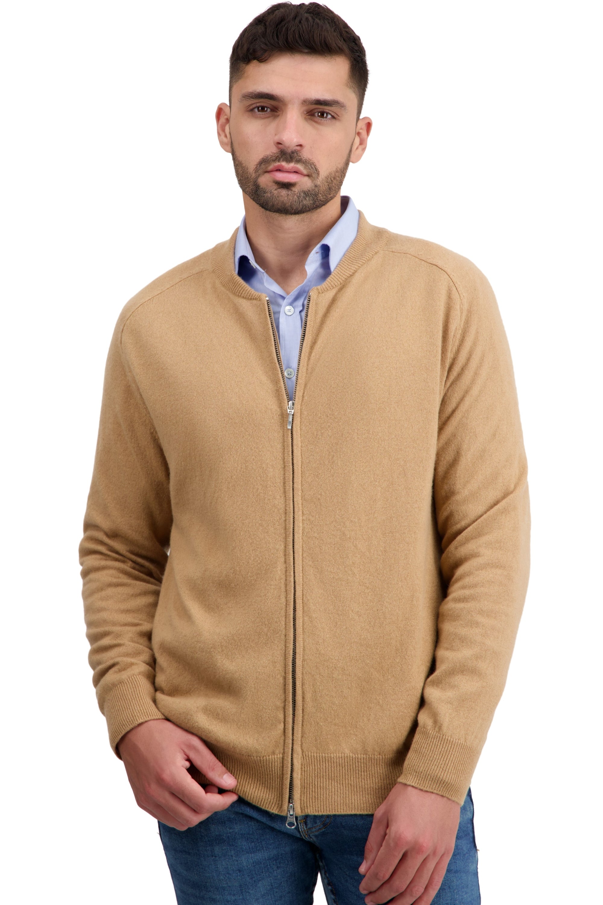 Cashmere cardigan, 100% Cashmere, men, round neck, zip fastening, straight cut, long sleeves, regular / 2 and 4 ply, standard knit, Mahogany