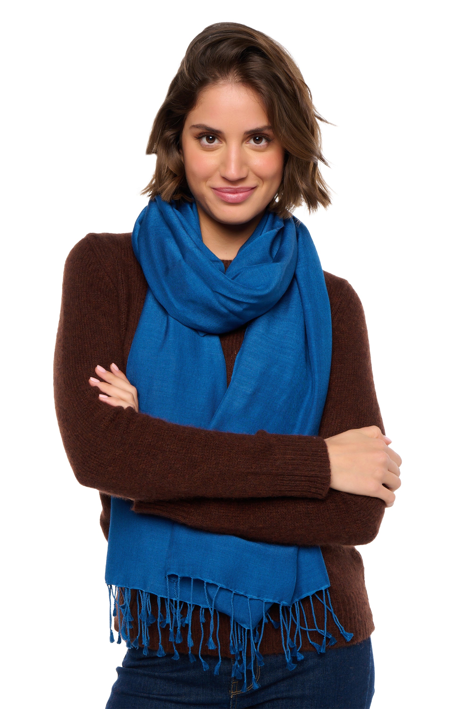 Platine in mixed cashmere and silk - Prussian blue - Mahogany