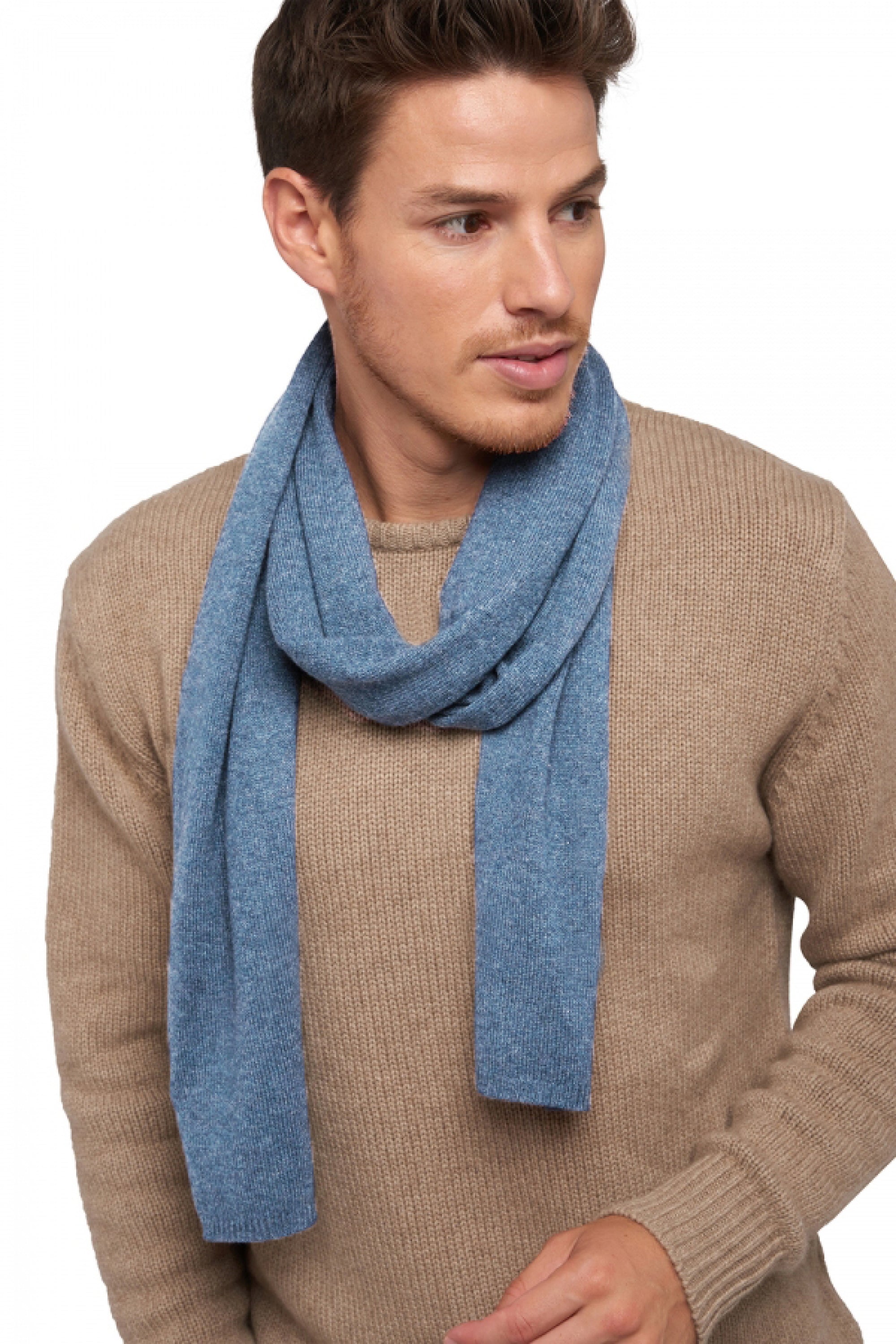 Woolozone in cashmere and mixed wool - denim blue marl - Mahogany