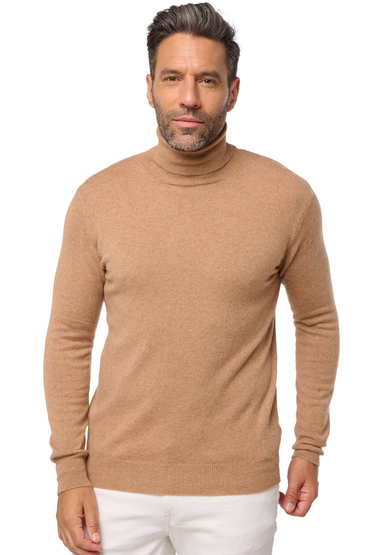 Cashmere jumper, 100% cashmere, men's, roll neck, straight cut, long sleeves, regular / 2 and 4 ply, standard knit, Mahogany