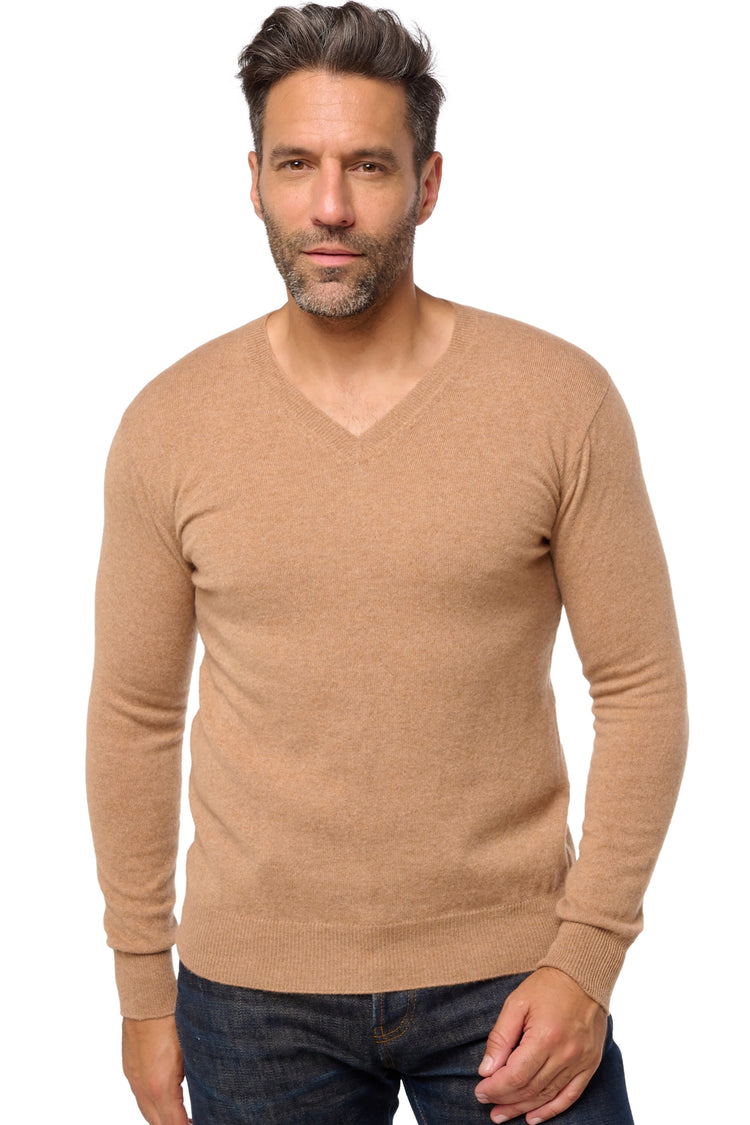 Cashmere jumper, 100% Cashmere, men, V-neck, straight cut, long sleeves, standard / 2 and 4 ply, standard knit, Mahogany