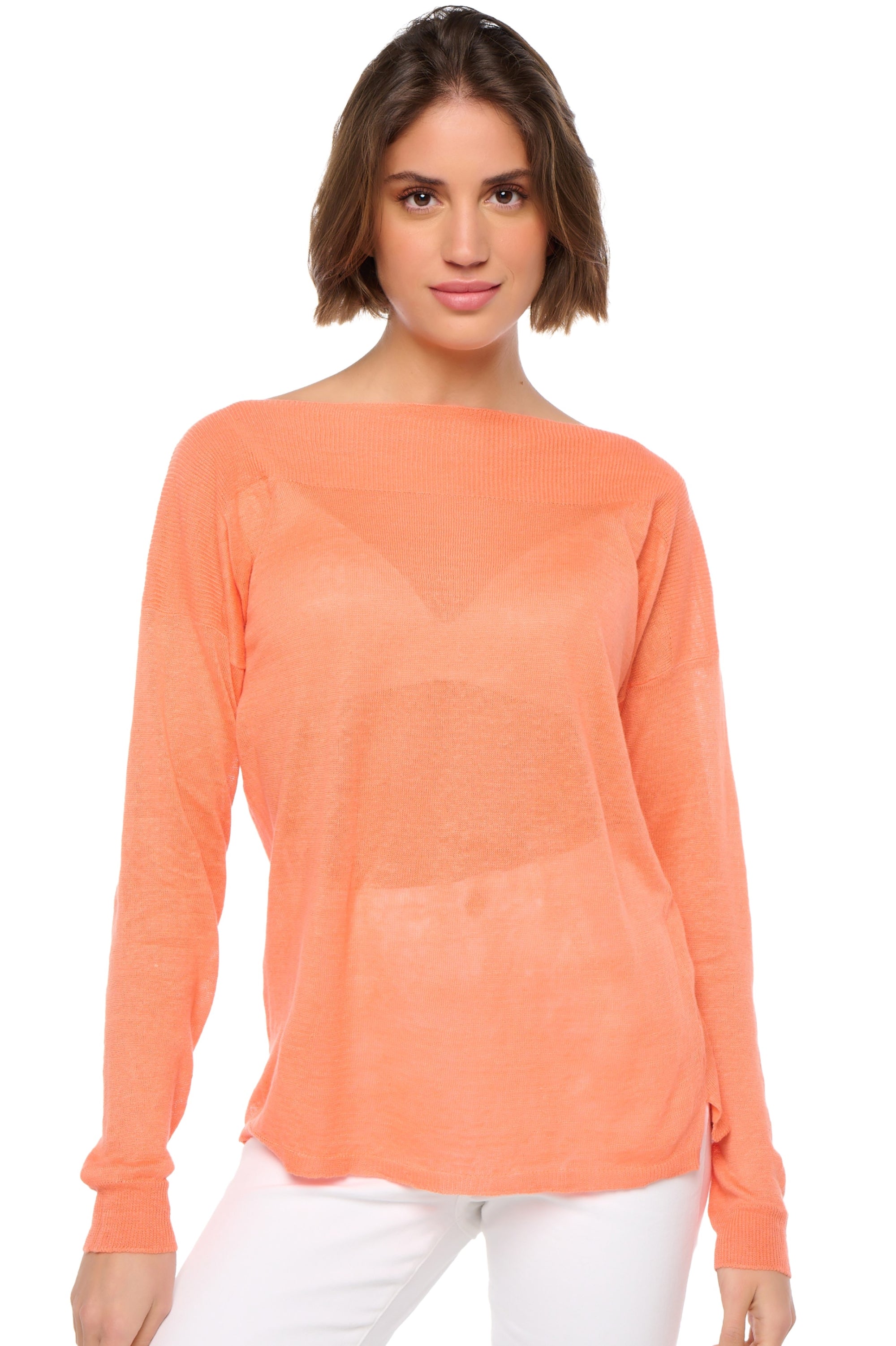 Sheila women's linen top - papaya - Mahogany