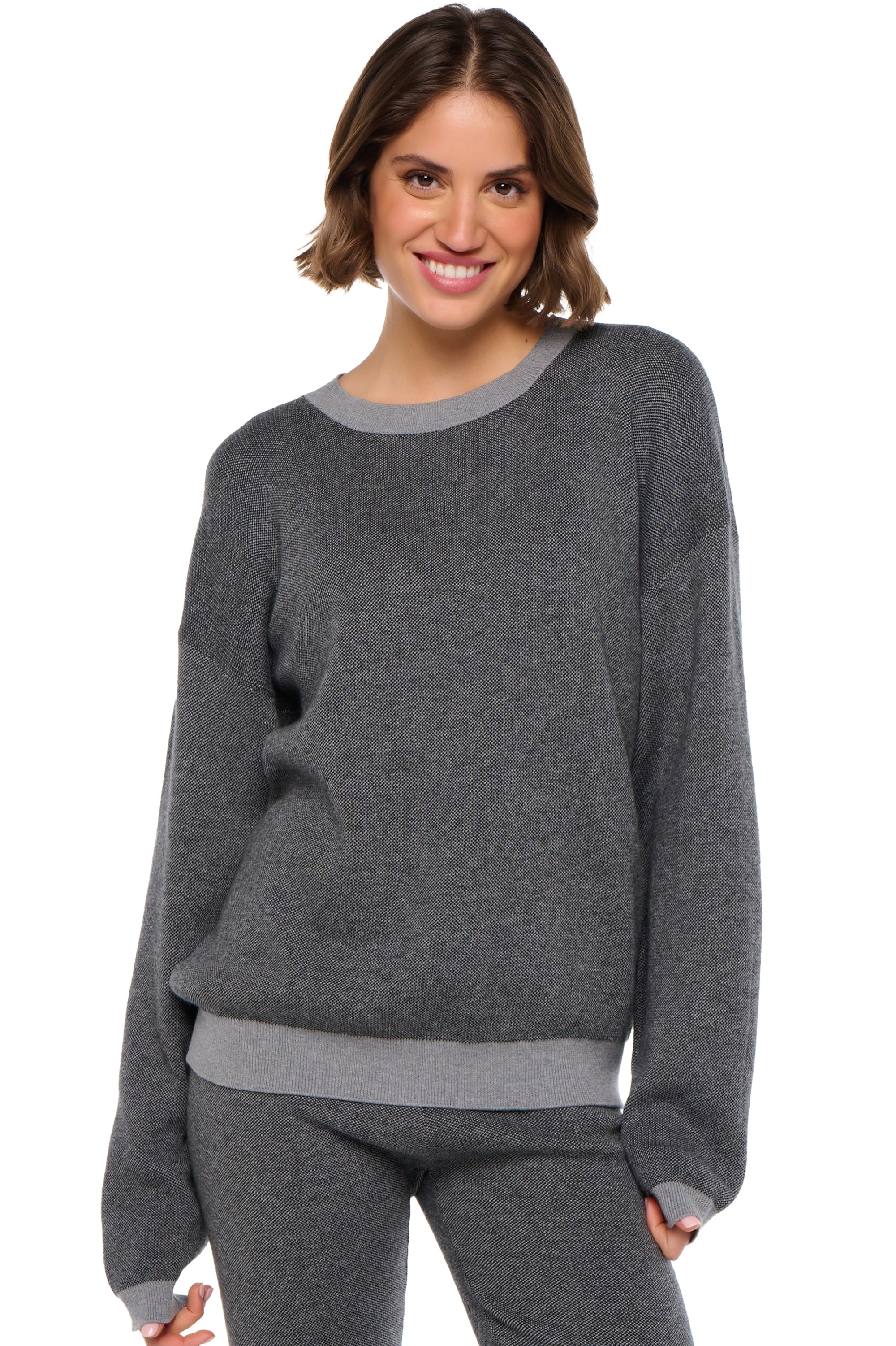 Cashmere and cotton sweatshirt, 85% Cotton / 15% Cashmere, women, round neck, straight cut, long sleeves, regular / 2 and 4 ply, regular knit, Mahogany