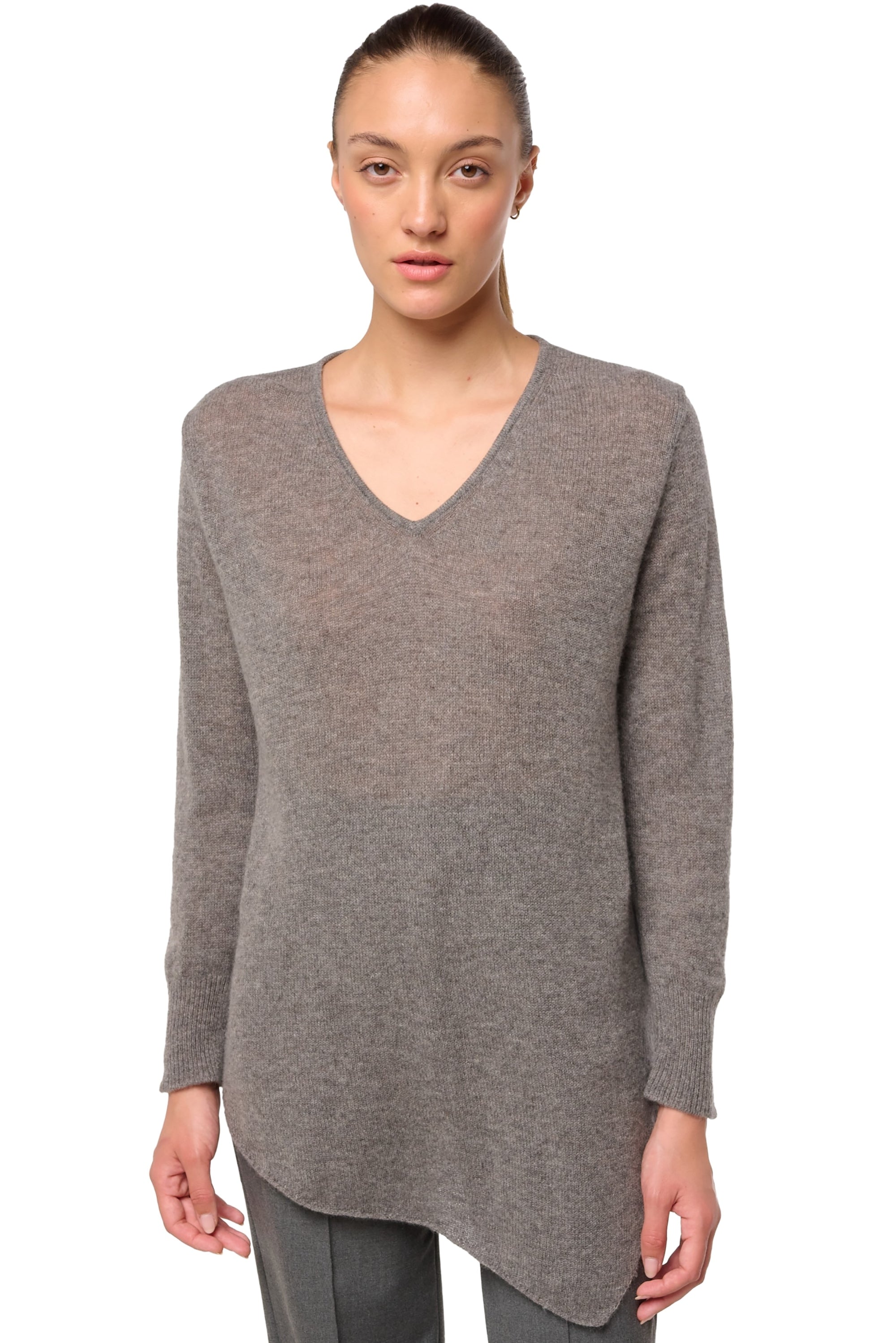 Dilou cashmere women's jumper - marmotte chiné - Mahogany