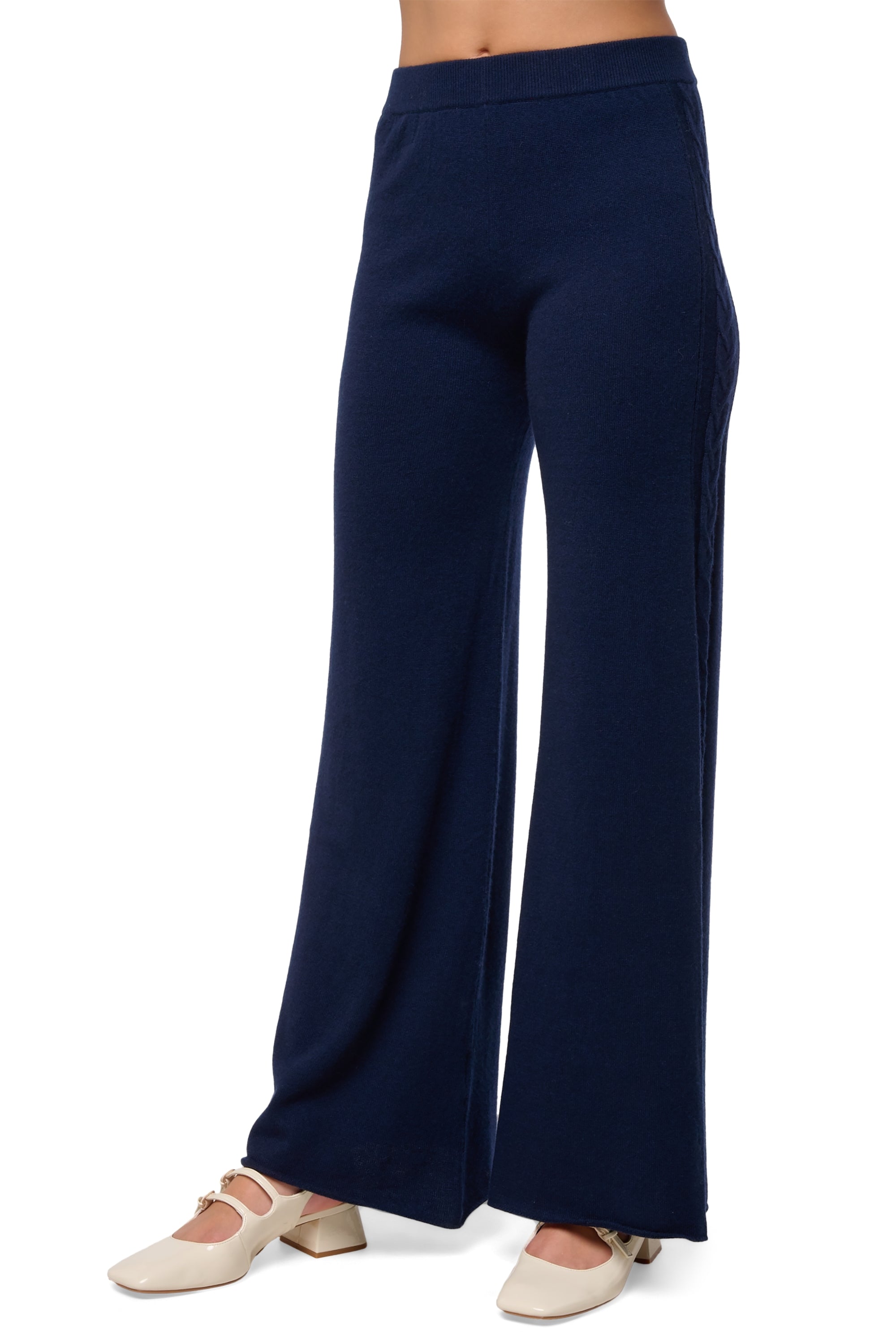 Cashmere trousers, 100% Cashmere, women, flared cut, standard / 2 and 4 ply, cable knit, Mahogany