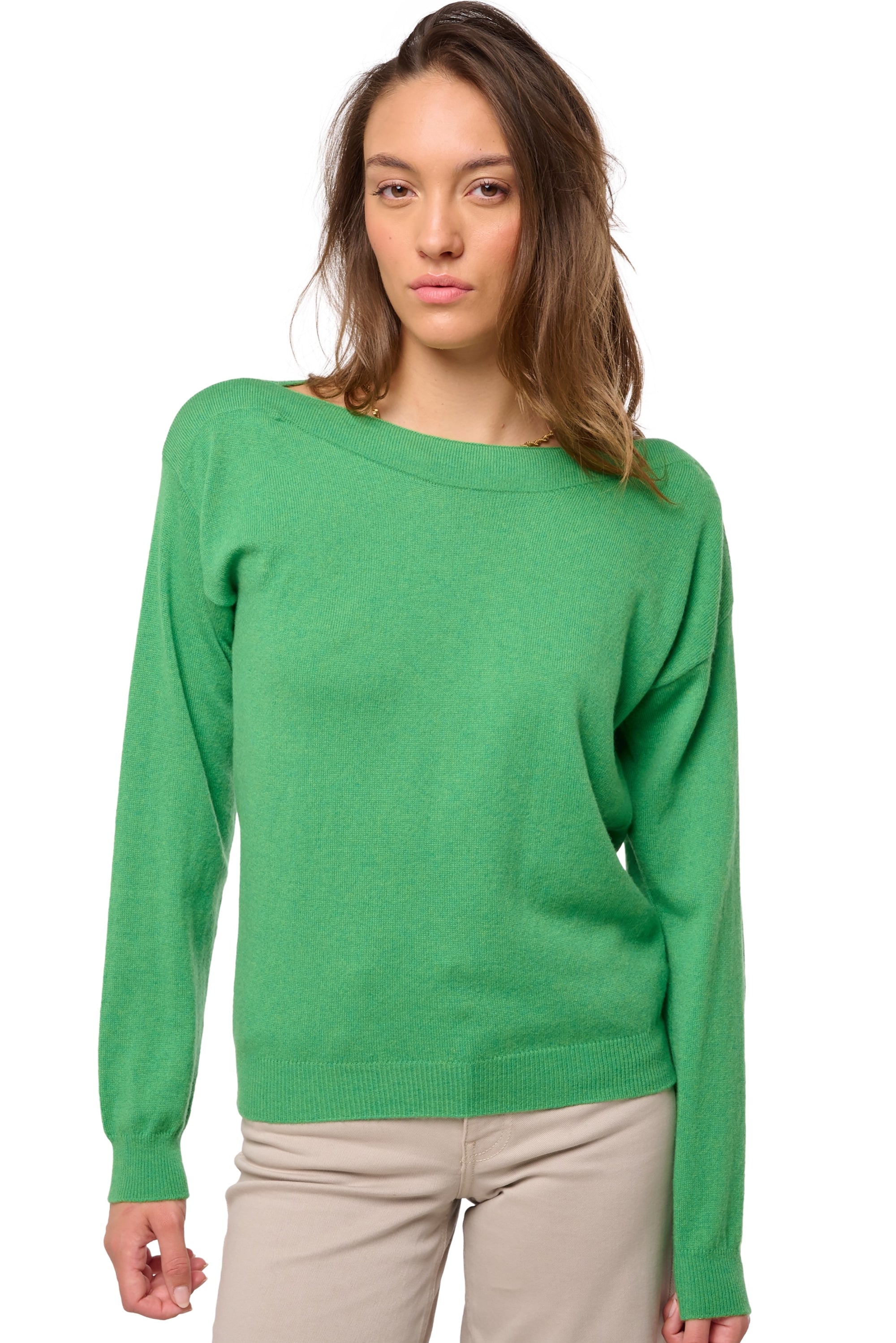 Cashmere jumper, 100% Cashmere, women, boat neck, straight cut, long sleeves, standard / 2 and 4 ply, standard knit, Mahogany