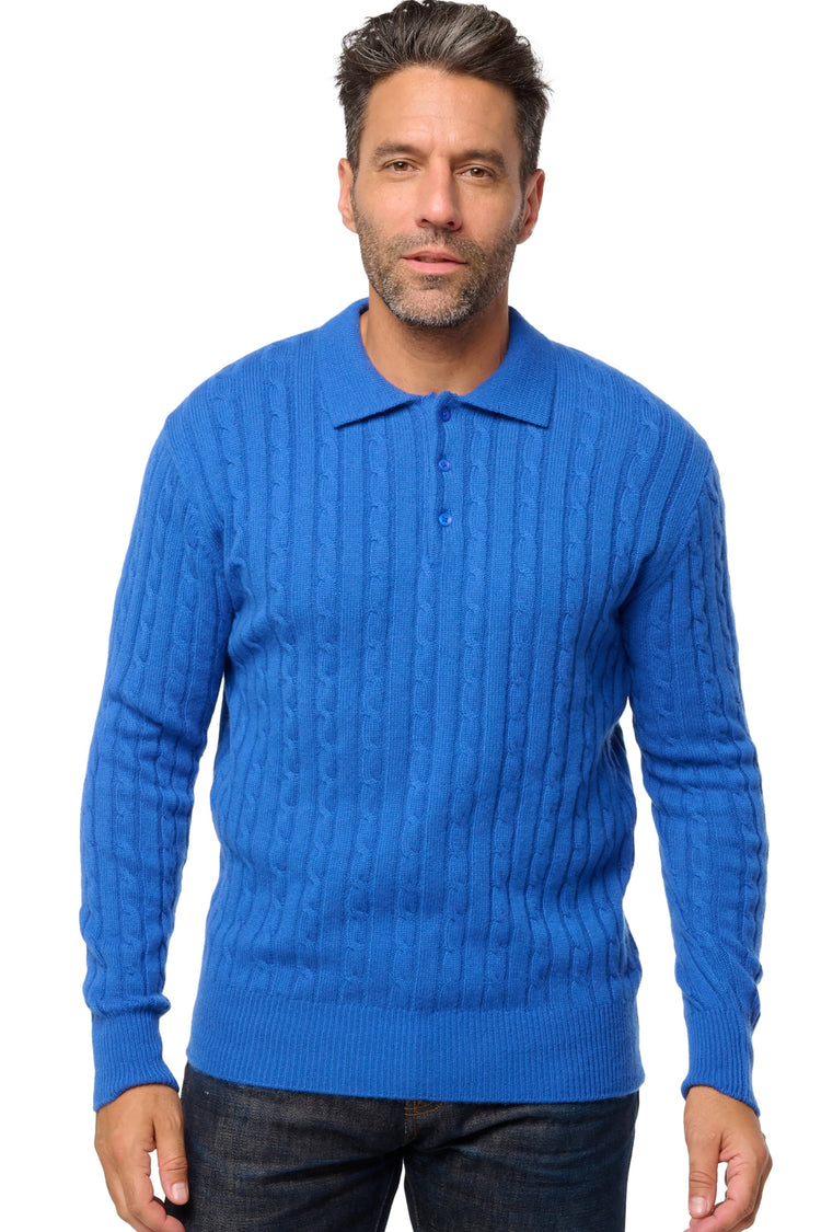 Cashmere polo, 100% Cashmere, men, polo collar, button fastening, straight cut, long sleeves, standard / 2 and 4 ply, milano, Mahogany