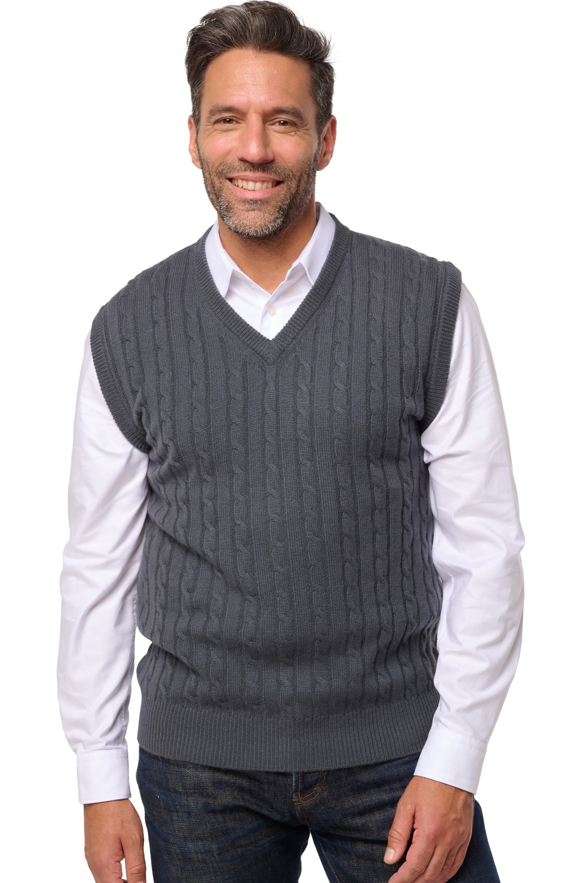 Cashmere tank top, 100% Cashmere, men, V-neck, straight cut, sleeveless, standard / 2 and 4 ply, cable knit, Mahogany