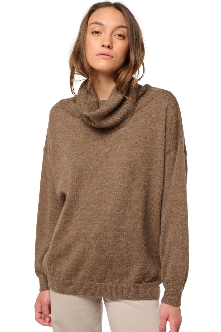 Baby alpaca jumper, 100% Baby Alpaca, women, roll neck, straight cut, long sleeves, regular / 2 and 4 ply, standard knit, Mahogany