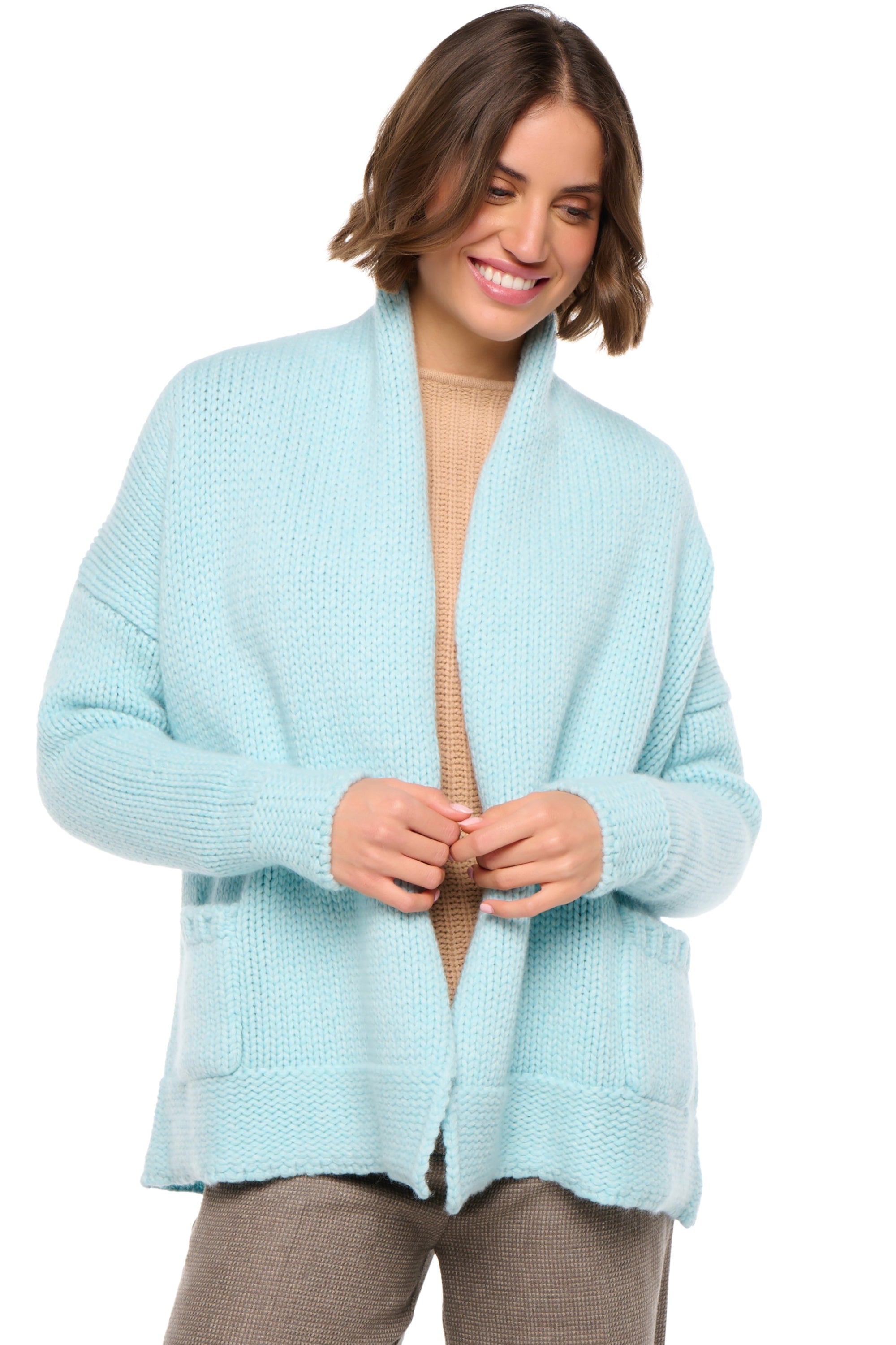 Vienne in women's cashmere - natural ecru / aqua - Mahogany