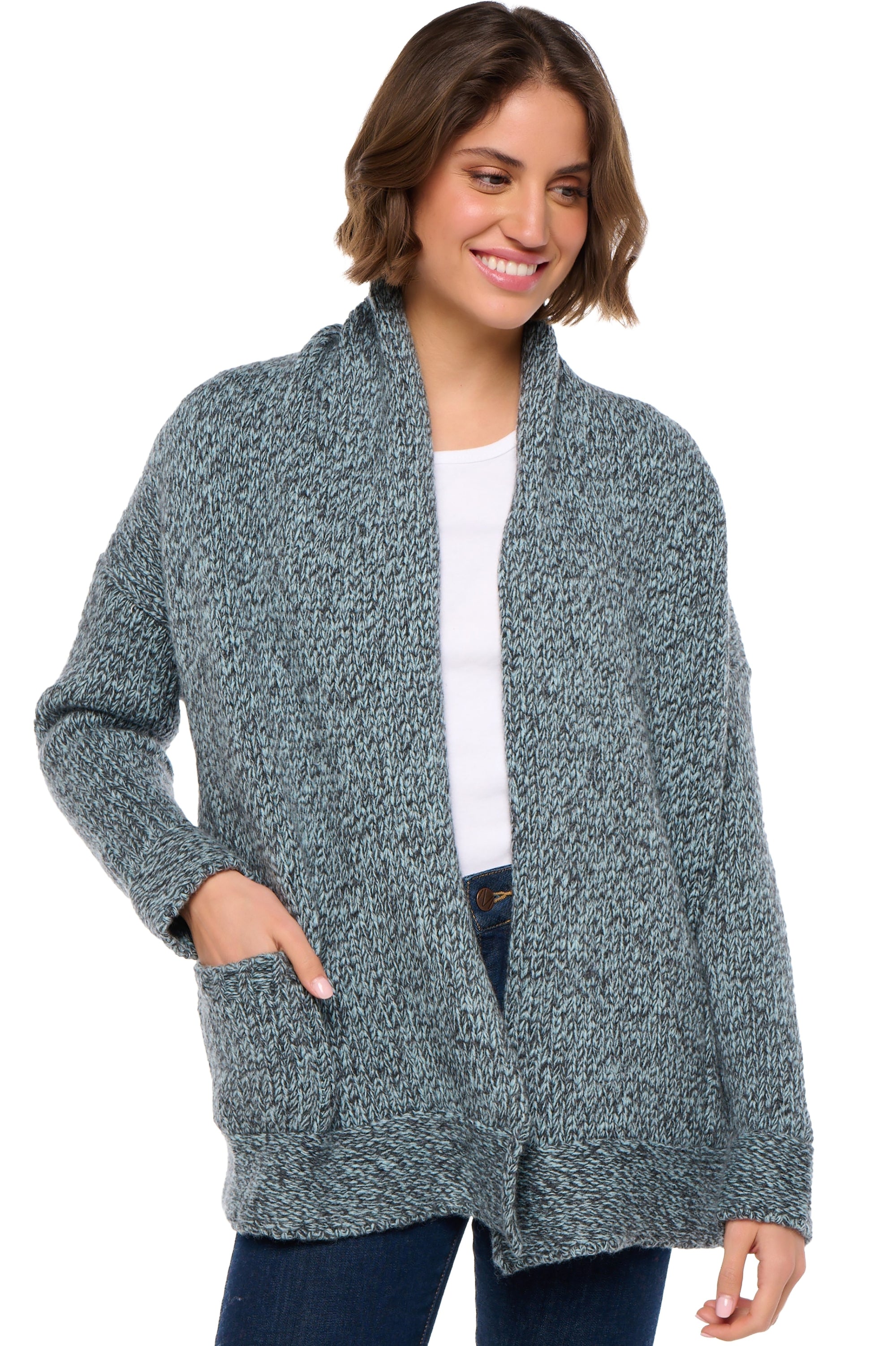 Vienne in women's cashmere - marl anthracite / sky - Mahogany