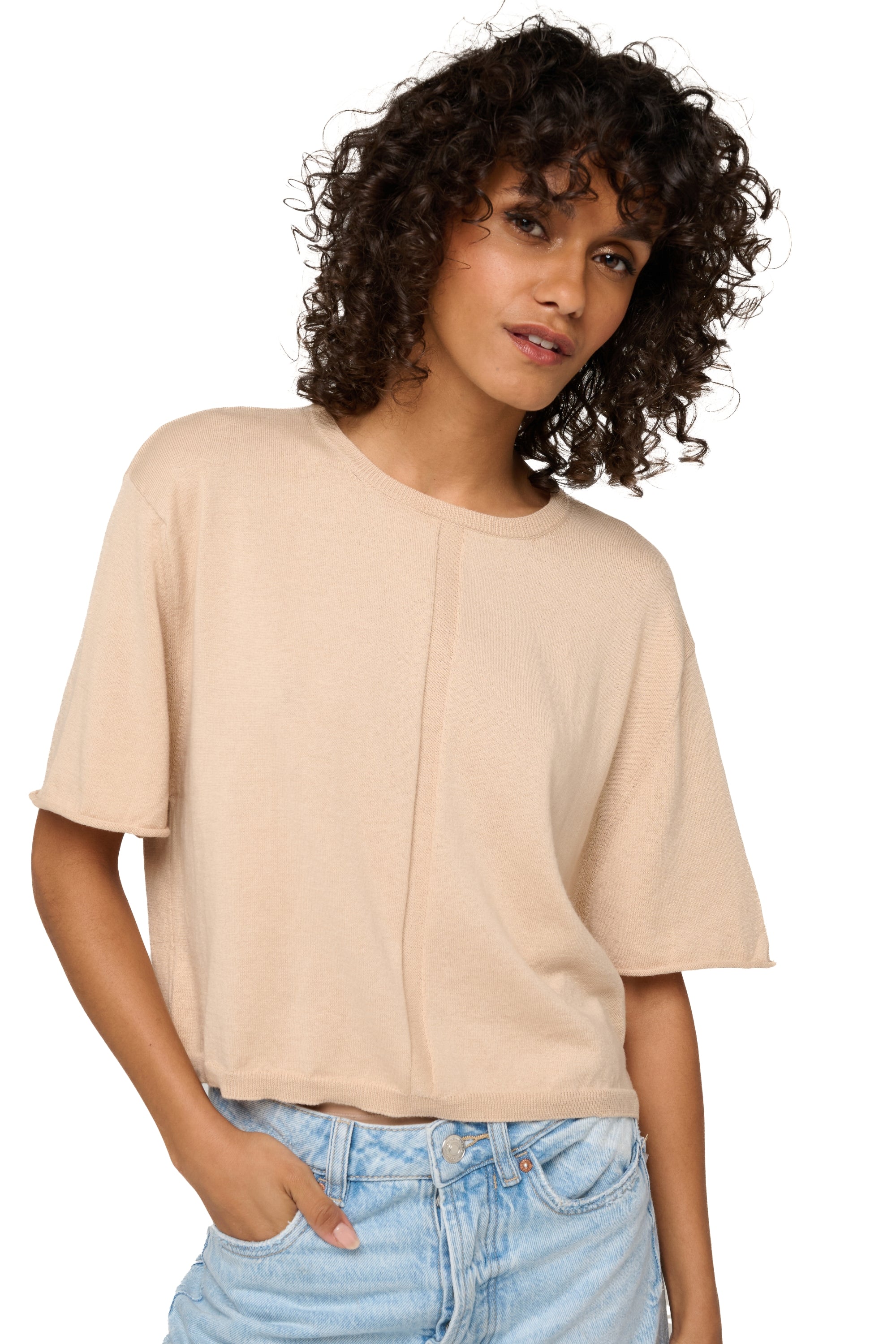Rita in cashmere and cotton for women - powder - Mahogany