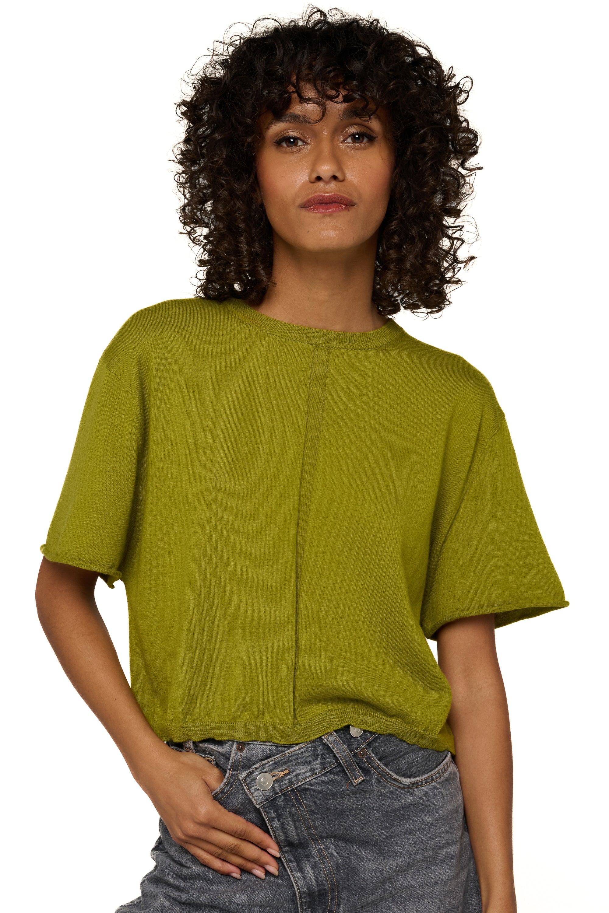 Rita in cashmere and cotton for women - sage - Mahogany