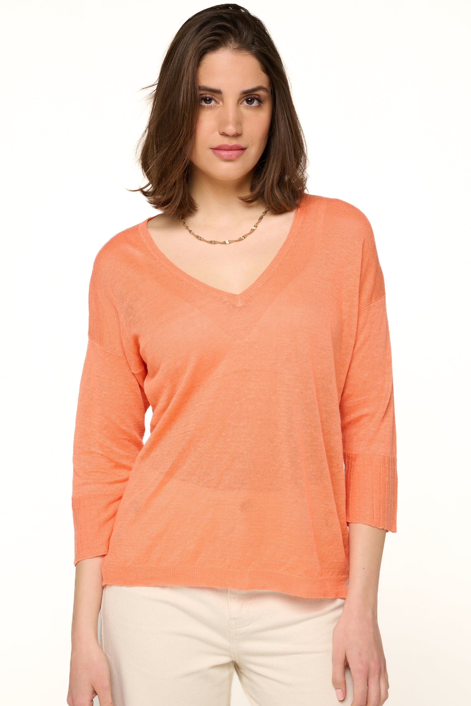 Rosanna in linen for women - papaya - Mahogany