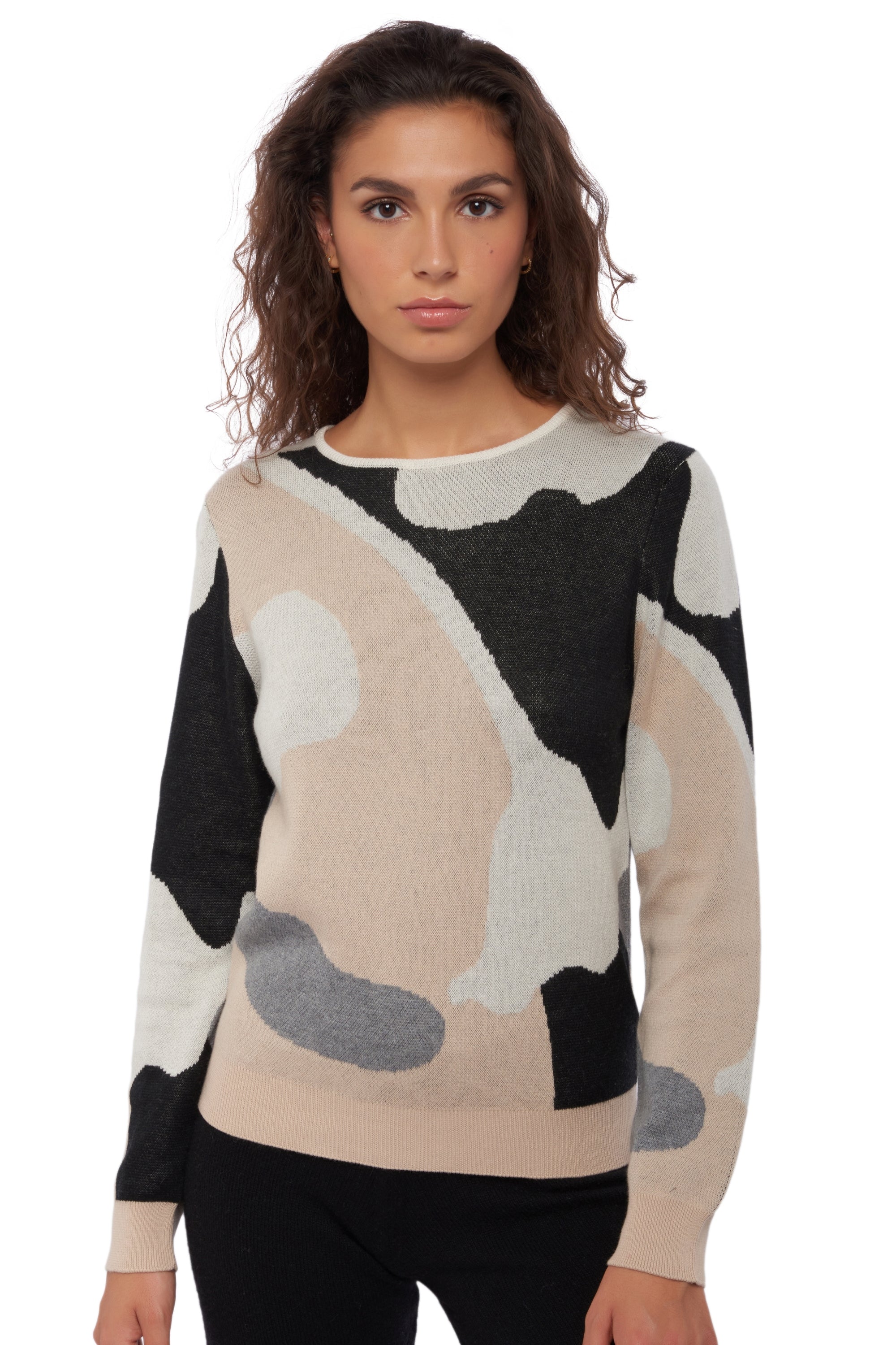 Rosas in cashmere and cotton for women - ivory / black / powder - Mahogany
