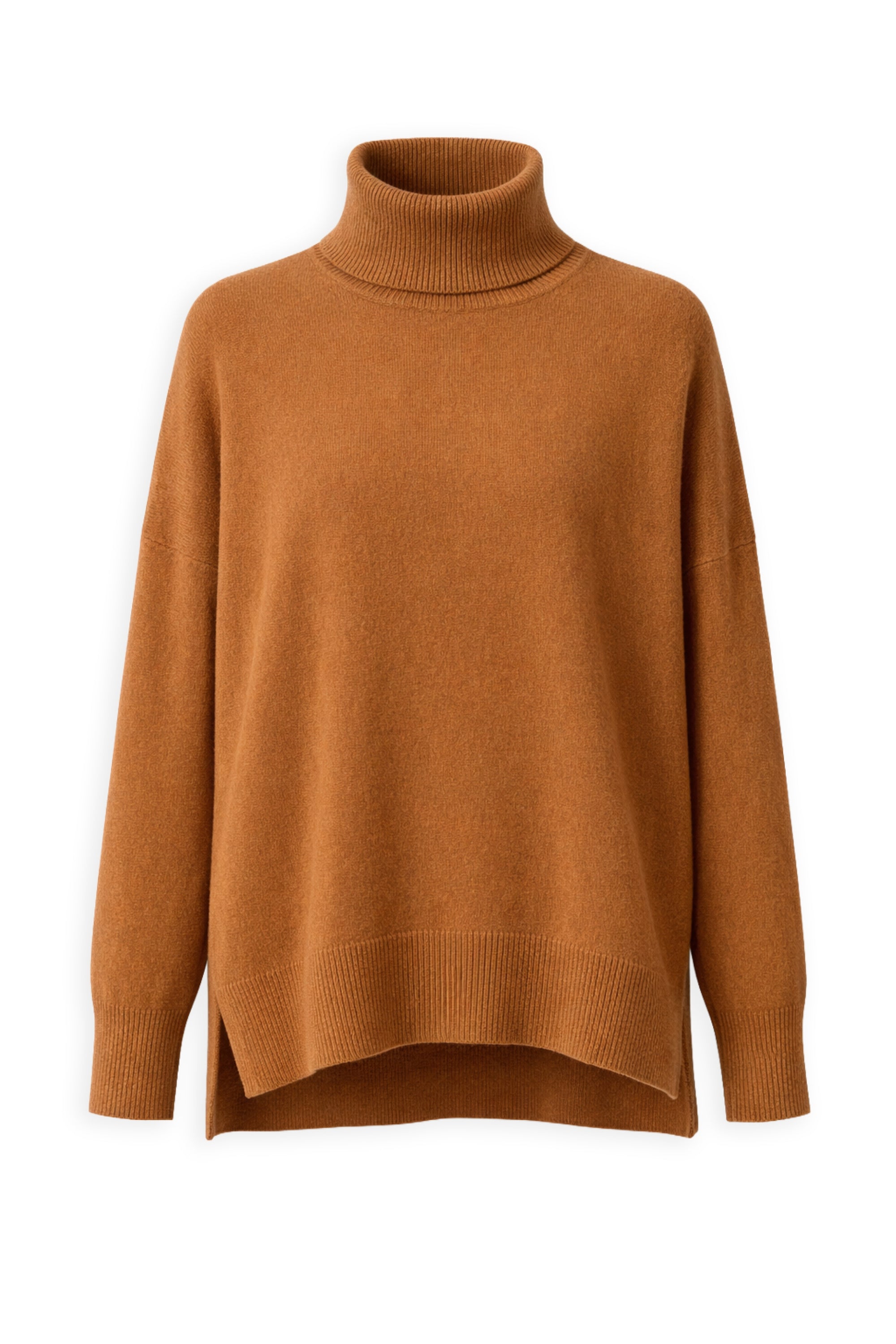 Cashmere jumper, 100% Cashmere, women, roll neck, relaxed fit, long sleeves, regular / 2 and 4 ply, standard knit, Mahogany