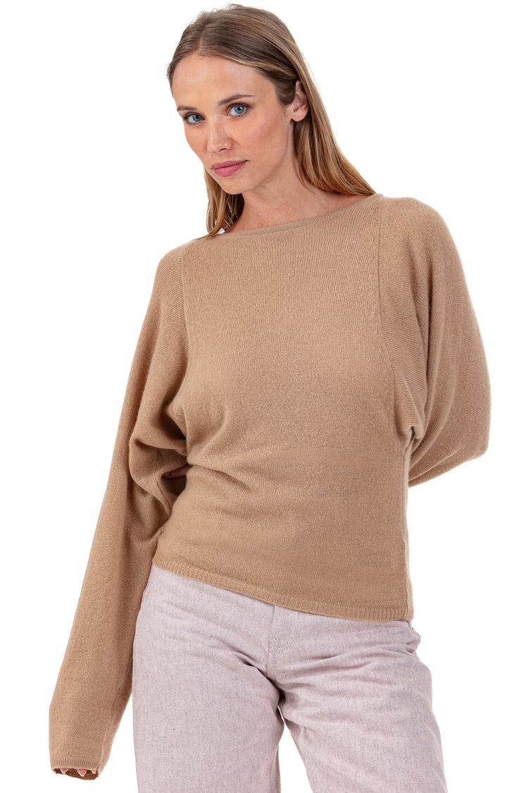 Cashmere jumper, 100% Cashmere, women, boat neck, long sleeves, fine, , Mahogany