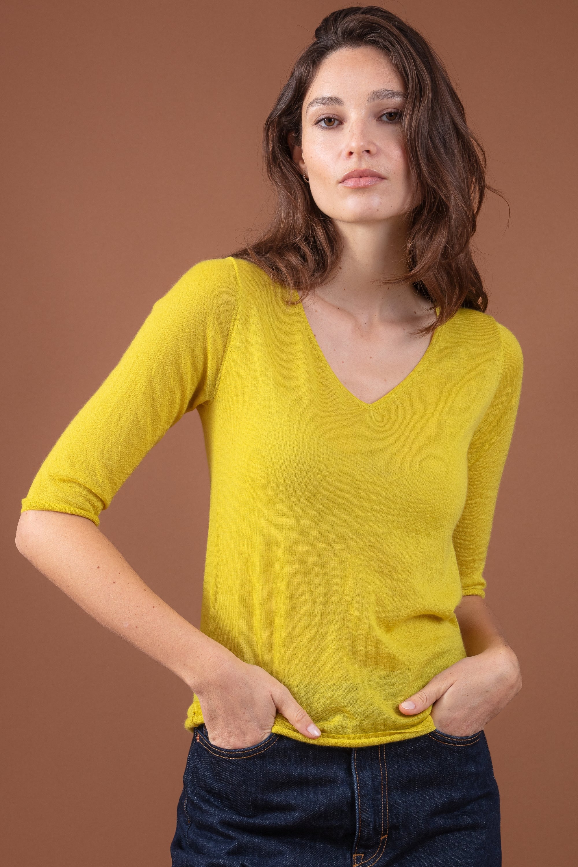 Palma women's cashmere down jumper - stem - Mahogany