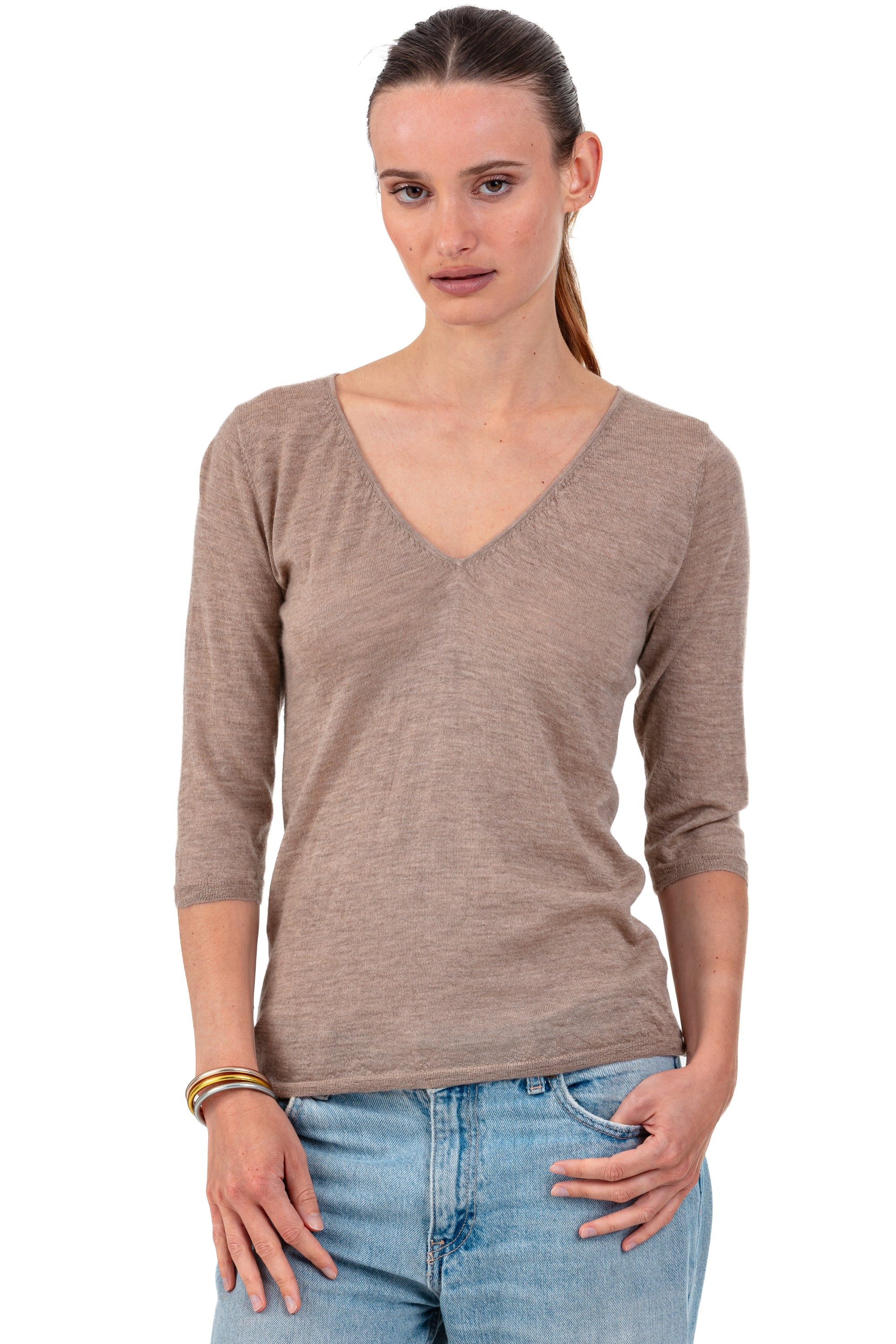Palma women's cashmere down jumper - mink - Mahogany