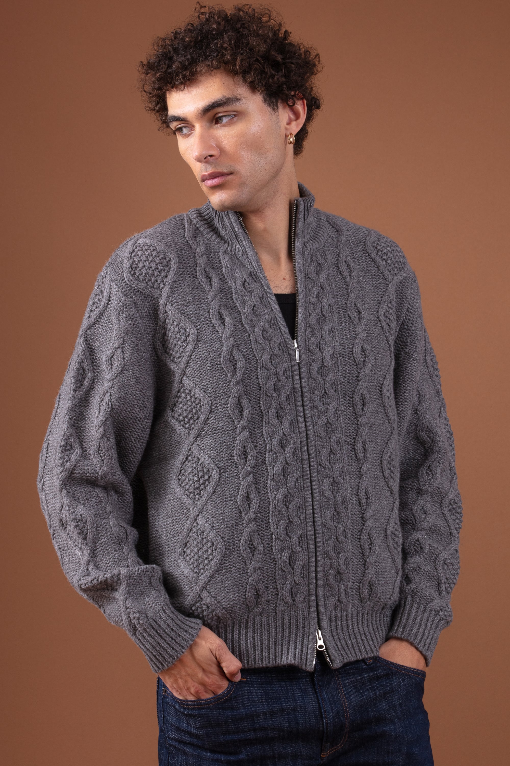 Patmos men's cashmere jumper - heathered marmot - Mahogany