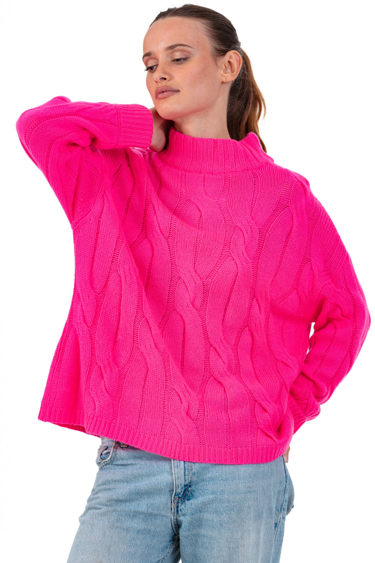 Cashmere jumper, 100% cashmere, women, high neck / funnel neck, oversized cut, long sleeves, chunky / 6 plies and more, Mahogany