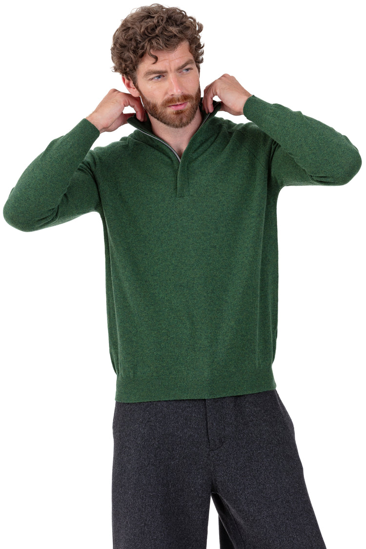 Cashmere jumper, 100% Cashmere, men, trucker collar, zip fastening, straight fit, long sleeves, regular / 2 and 4 ply, standard knit, Mahogany