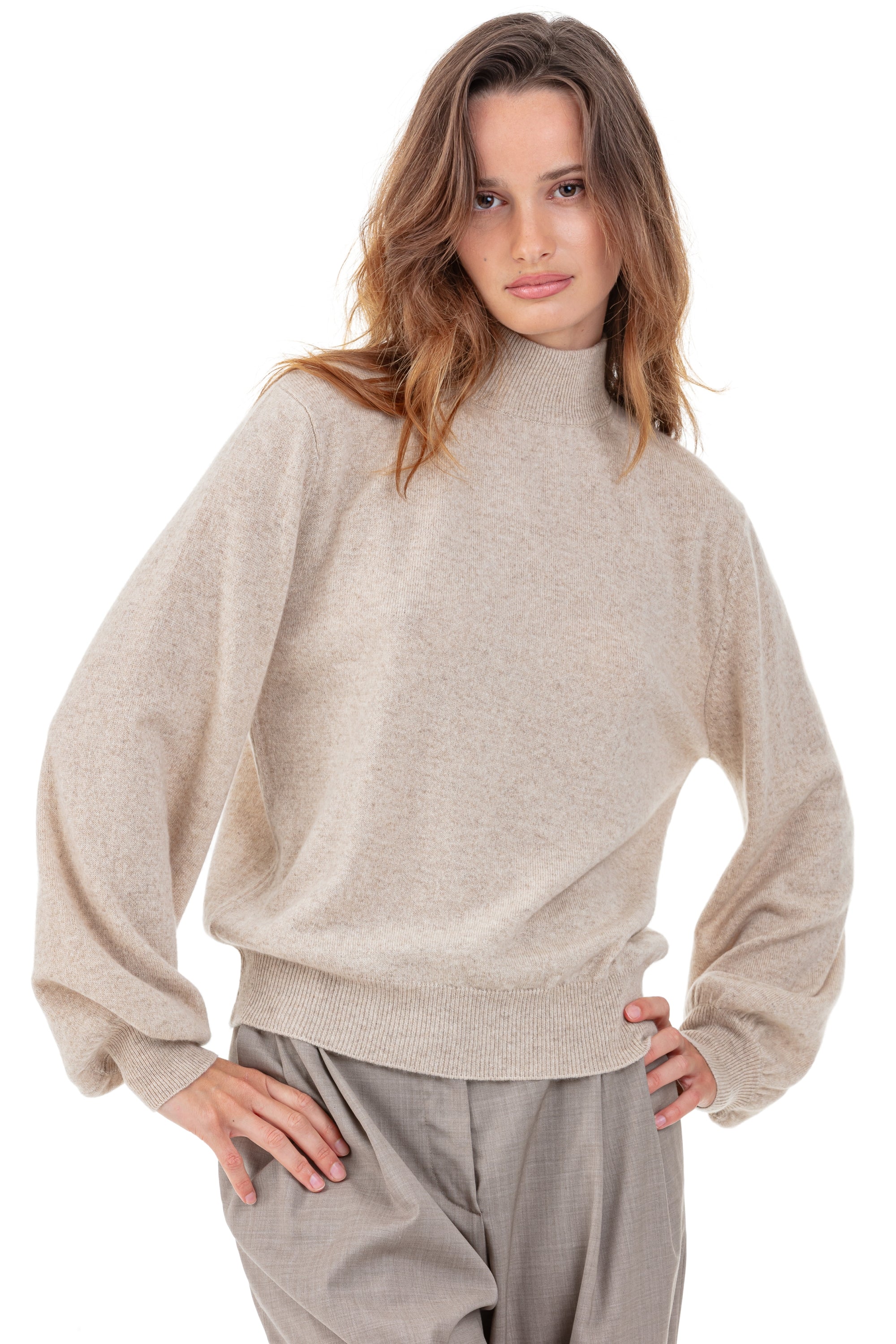 Pia women's cashmere jumper - natural winter dawn - Mahogany