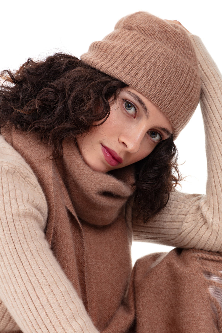 Pilou in mixed cashmere cocoon - View 1 - camel - Mahogany