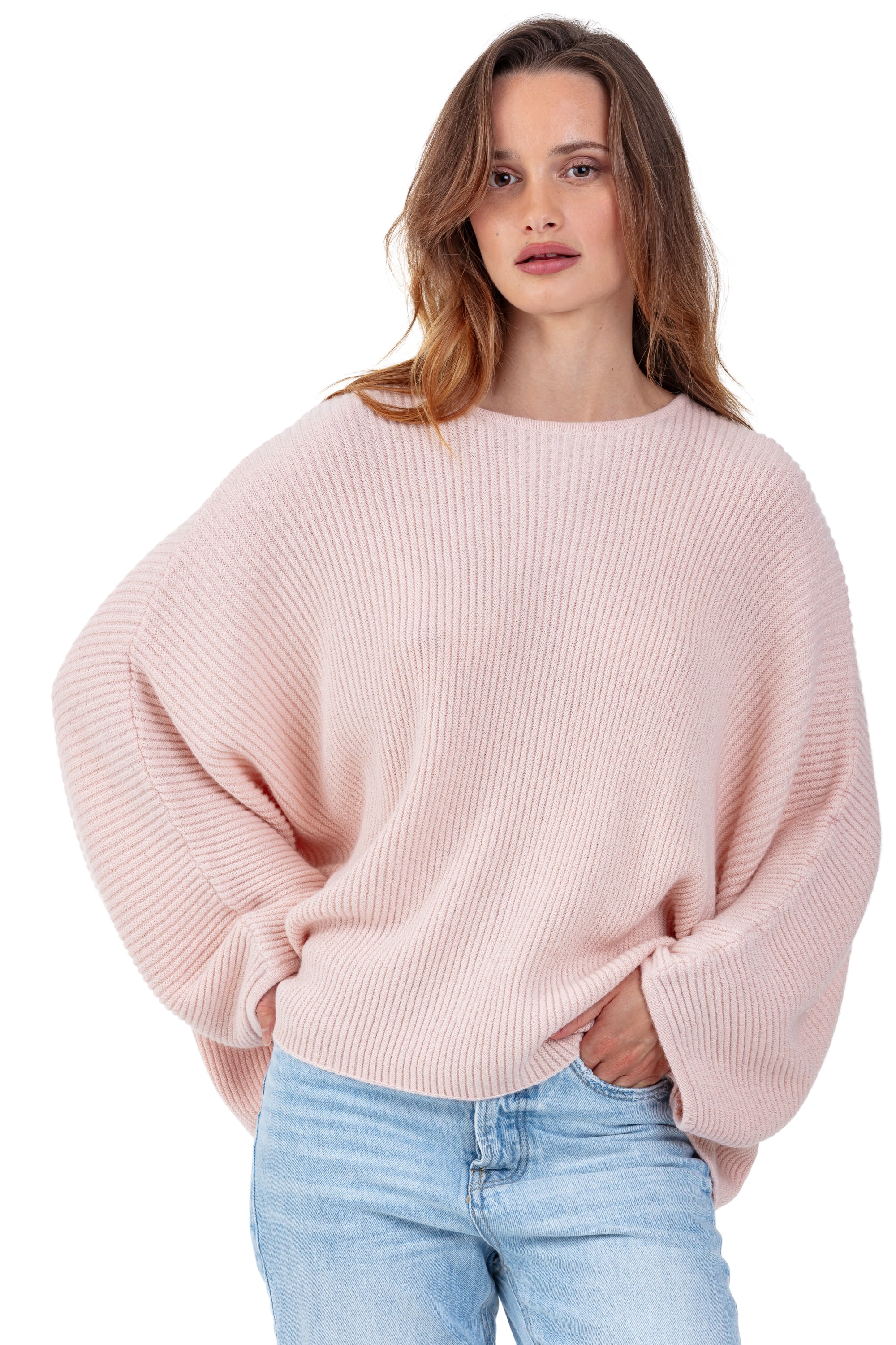 Polly women's baby alpaca jumper - petal pink - Mahogany