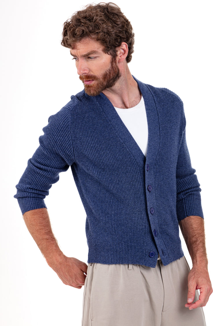 Cashmere cardigan, 100% cashmere, men, V-neck, button fastening, straight cut, long sleeves, regular / 2 and 4 ply, ribbed, Mahogany