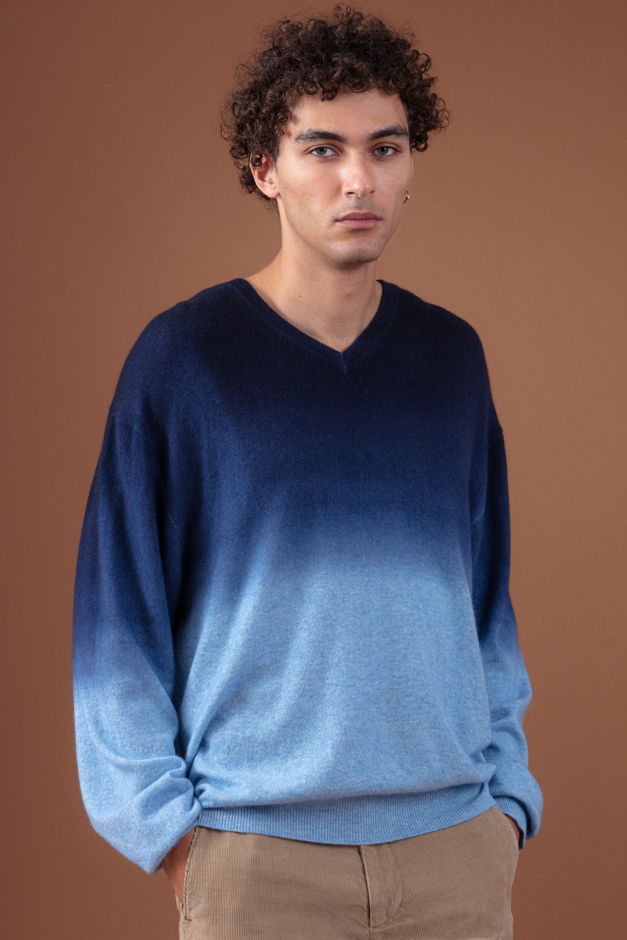 Telaviv men's cashmere - dark navy / heathered azure blue - Mahogany