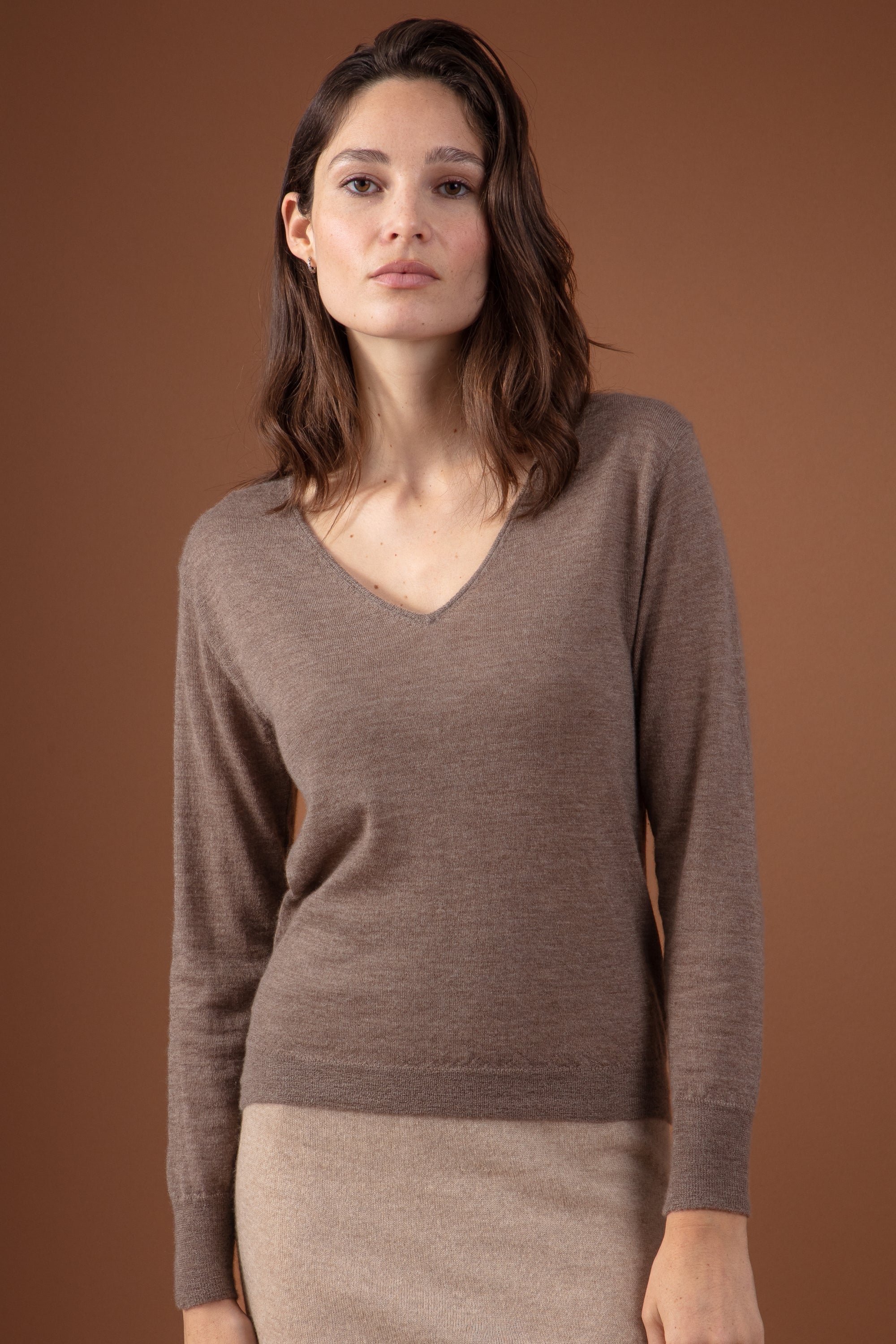 Picchu women's cashmere down jumper - mink - Mahogany