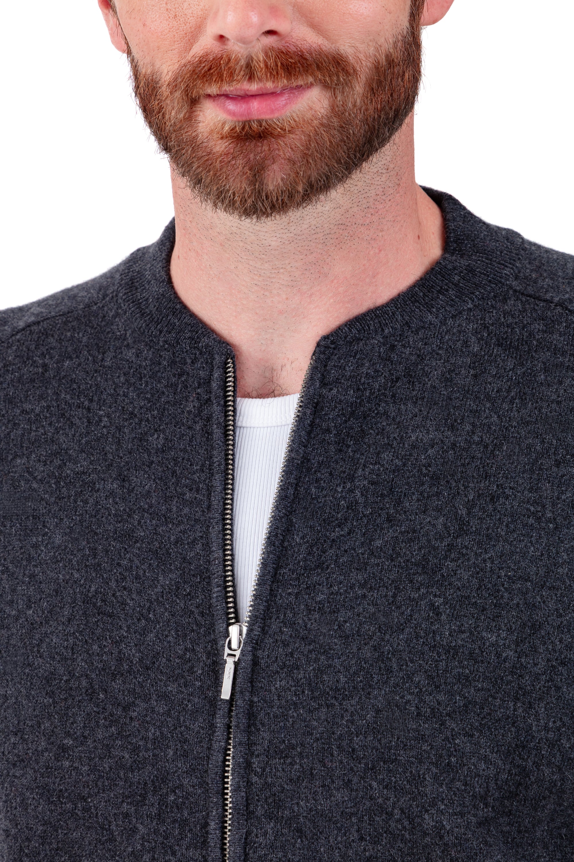 Cashmere cardigan, 100% Cashmere, men, round neck, zip fastening, straight cut, long sleeves, regular / 2 and 4 ply, standard knit, Mahogany