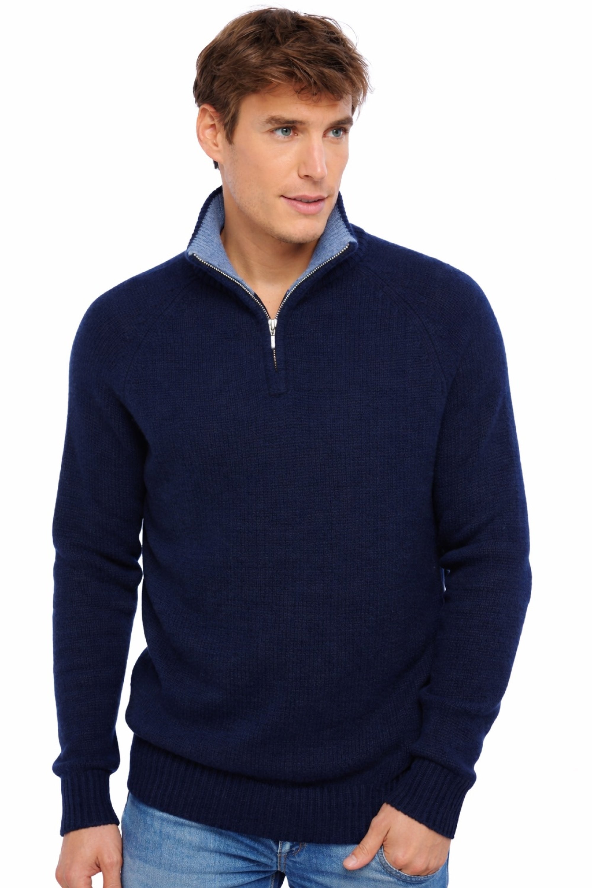 Angers men's cashmere - dark navy / azure blue marl - Mahogany