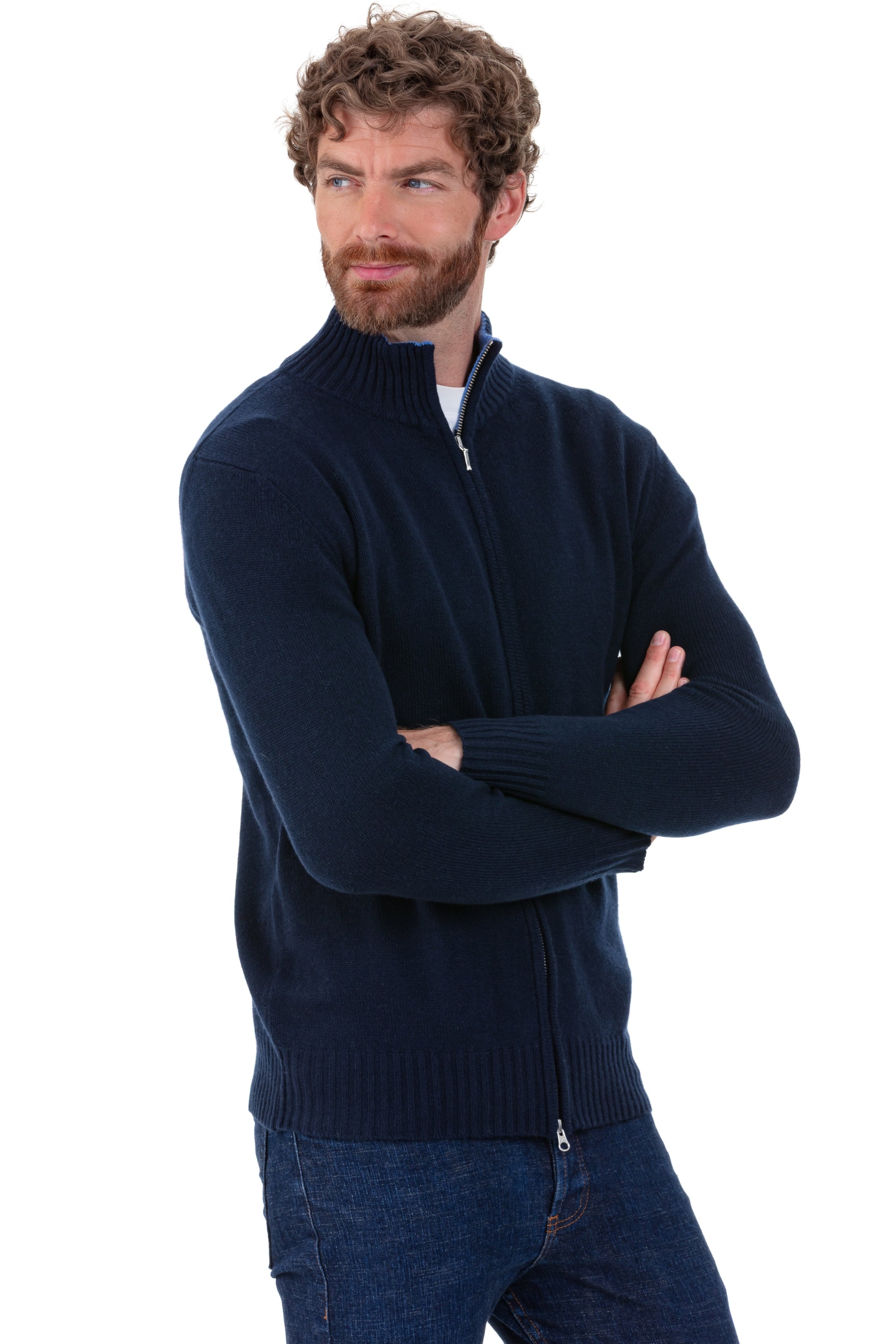 Maxime men's cashmere jumper - dark navy / flecked blue - Mahogany