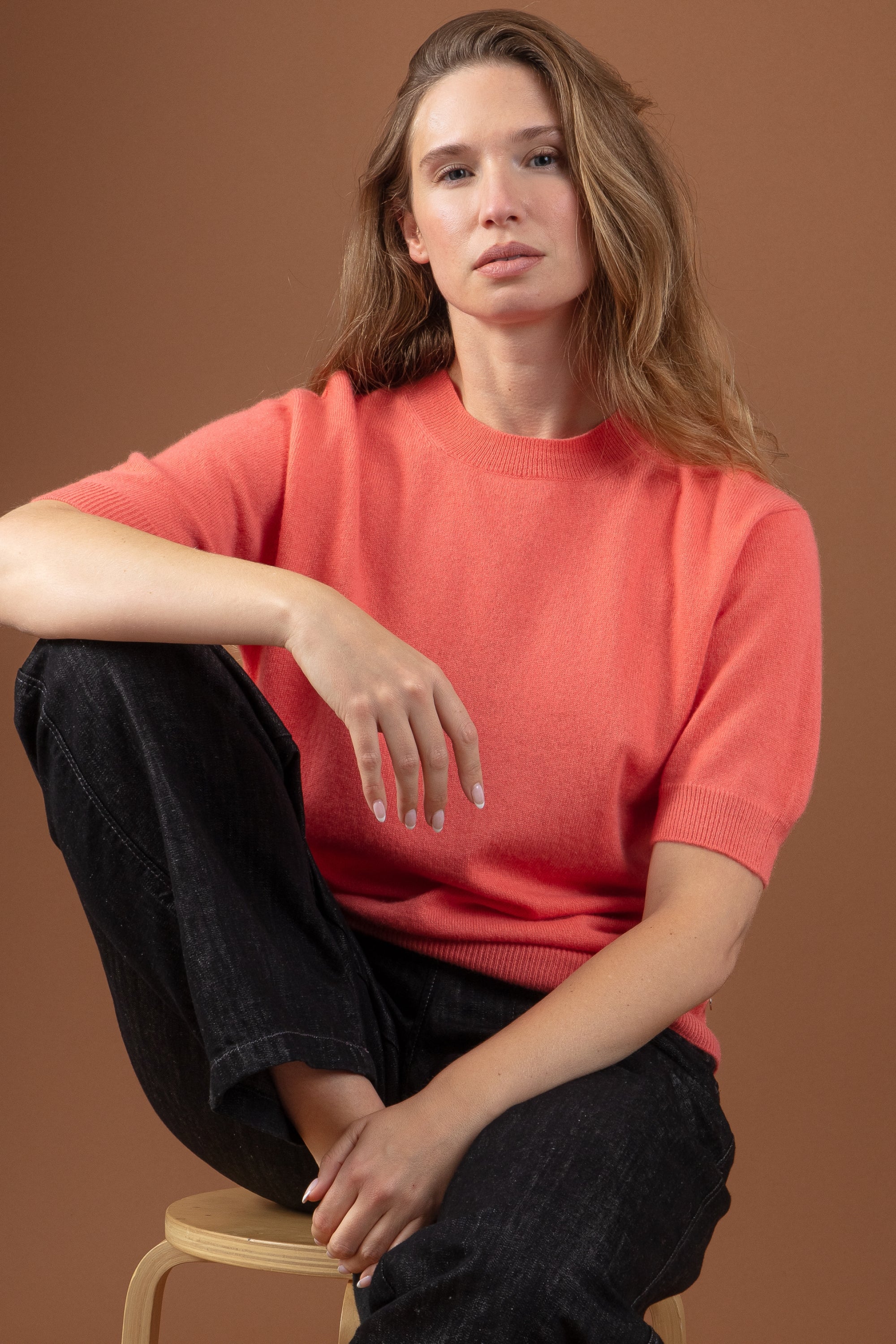 Riviera in cashmere women's - peach - Mahogany