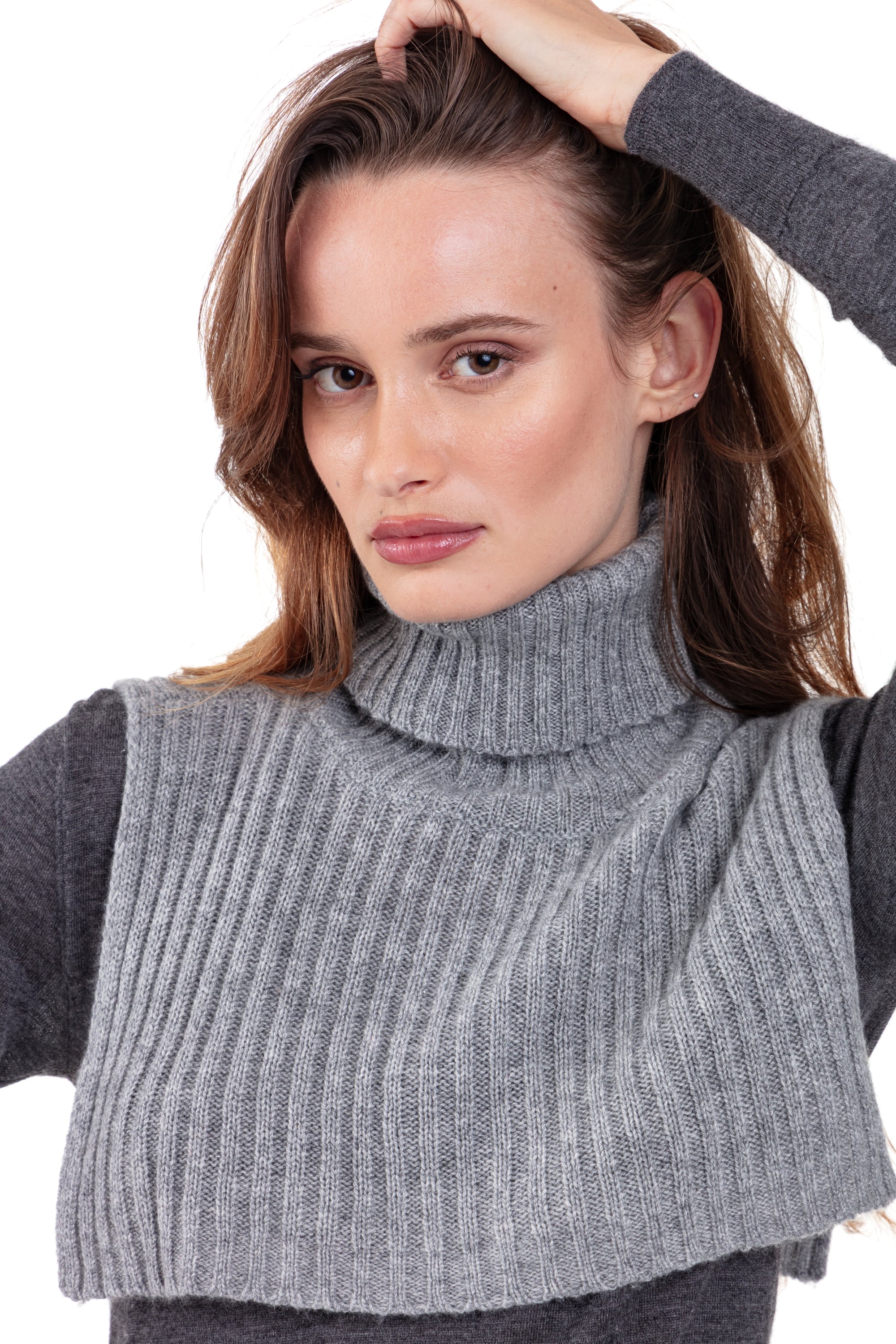 Rolls in cashmere for women - heather grey - Mahogany