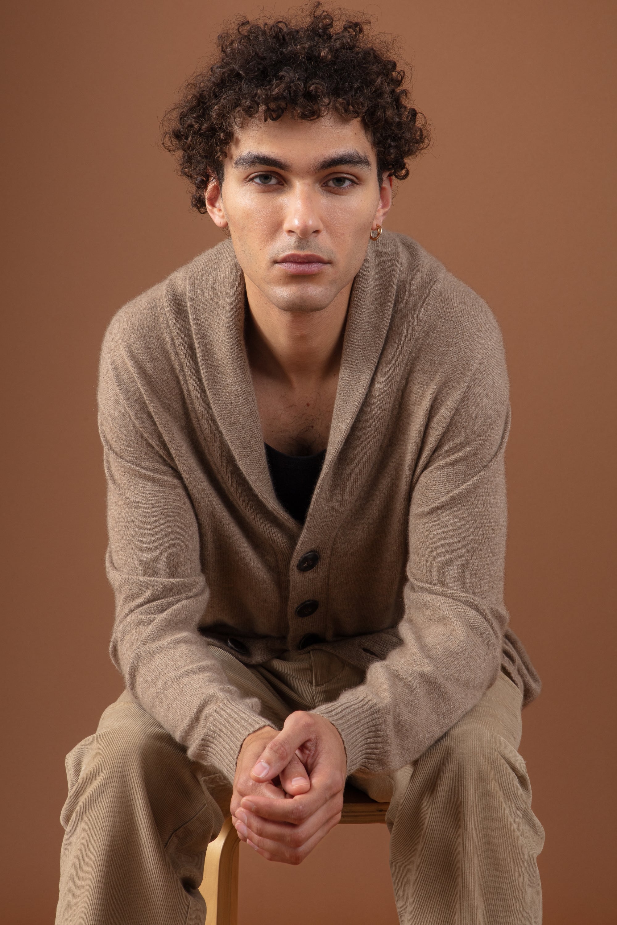 Rowlell cashmere men's jumper - natural brown - Mahogany